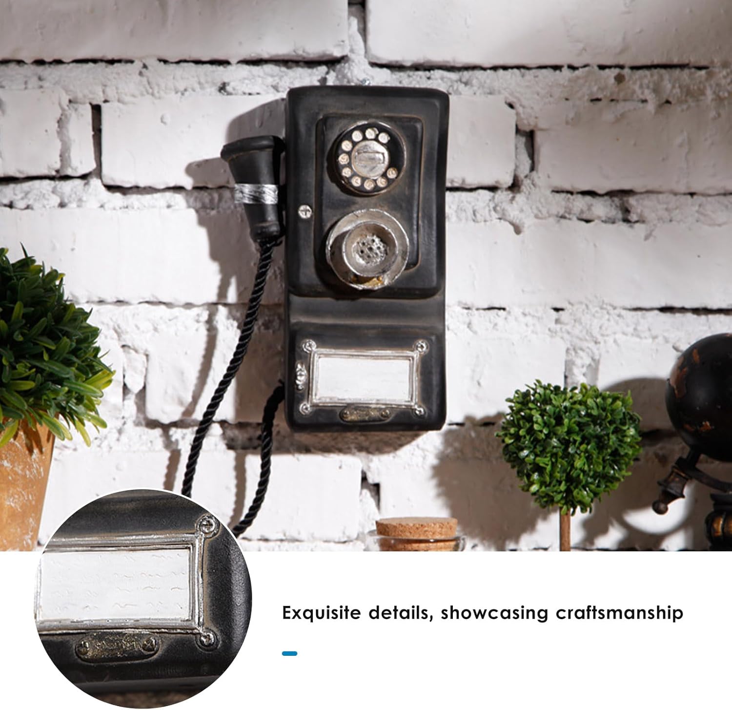 Decorative Telephones Wall Hanging Phone Model Decorate, Vintage Candlestick Phone Antique Telephone Decorative Telephones Model Landline Desk Telephone for Home Office Hotel, Black