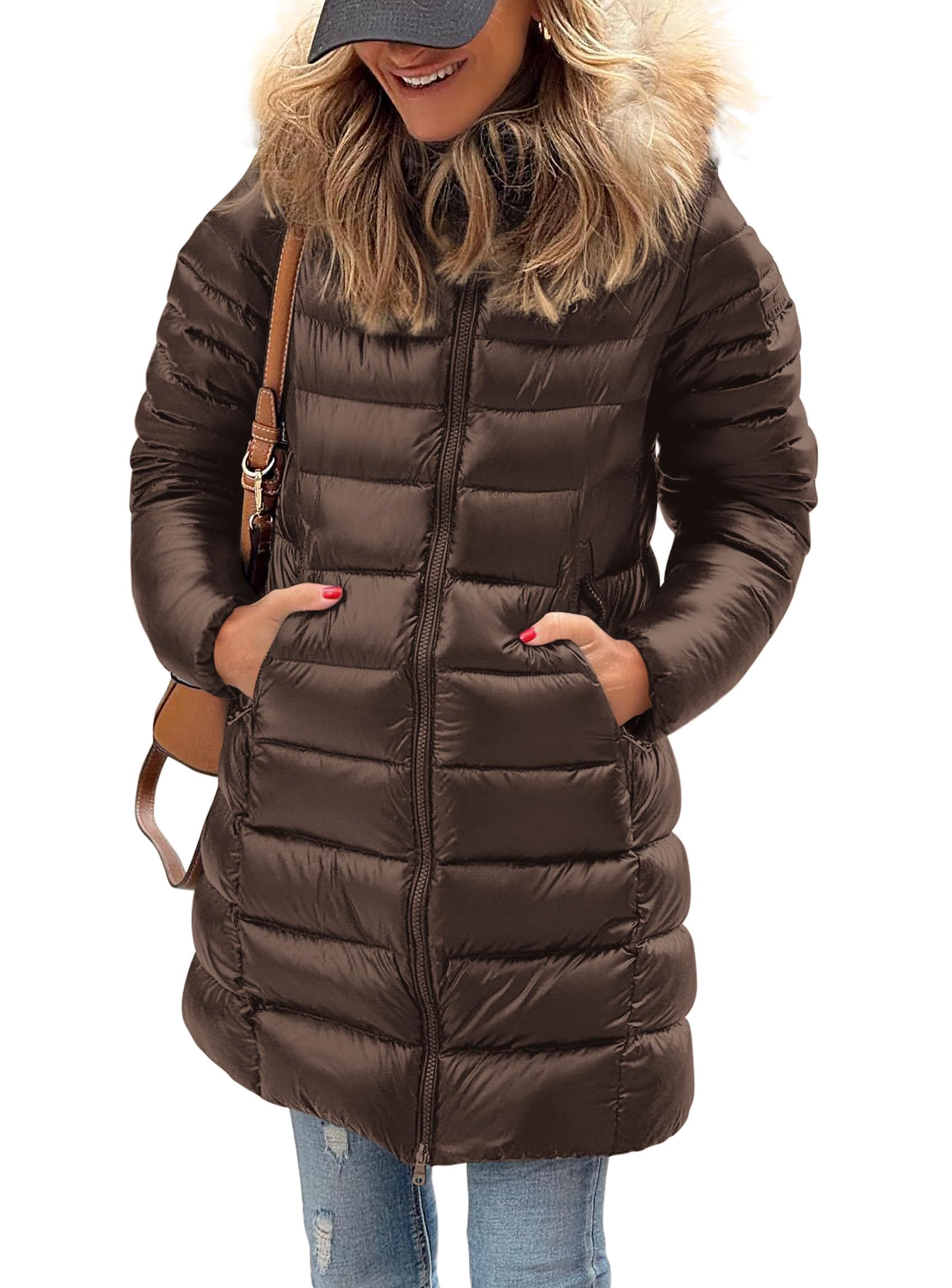 PRETTYGARDENWomen's Long Winter Puffer Coats Hooded Zip Up Thickened Parka Down Jackets Trendy Fashion Warm Outerwear