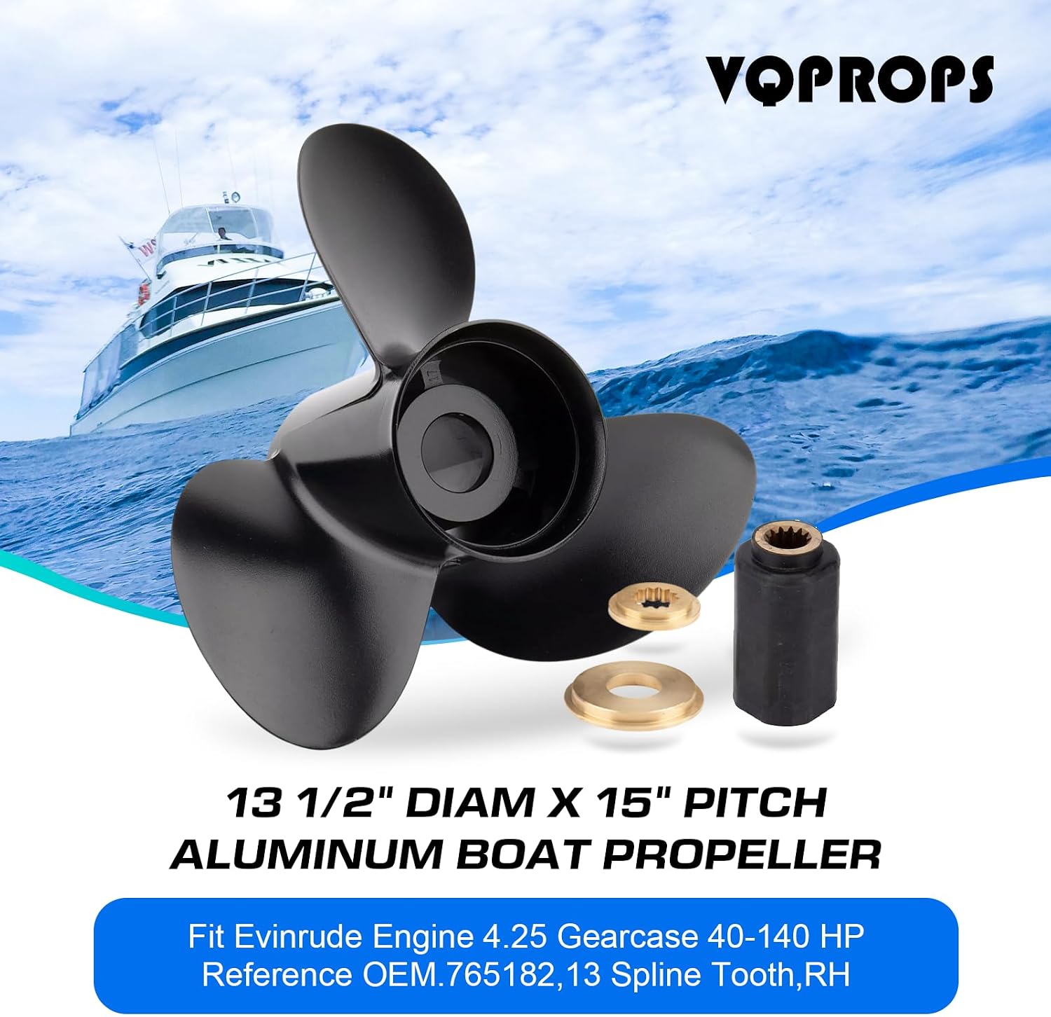 Replacement Boat Propeller 13 1/2x15 Aluminum Prop Fit BRP Johnson Evinrude OMC Stern Drive 40-140 HP Outboard Motor 13 Spline Tooth Parts No.765182 RH