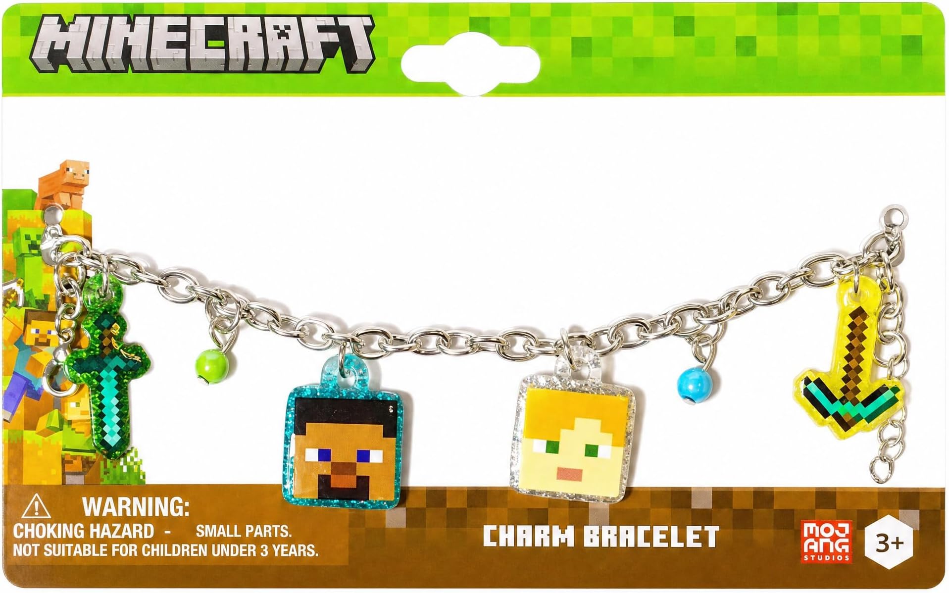 LUV HER 7" Minecraft Bracelet with 4 Metal Charms - Minecraft -Ages 3+