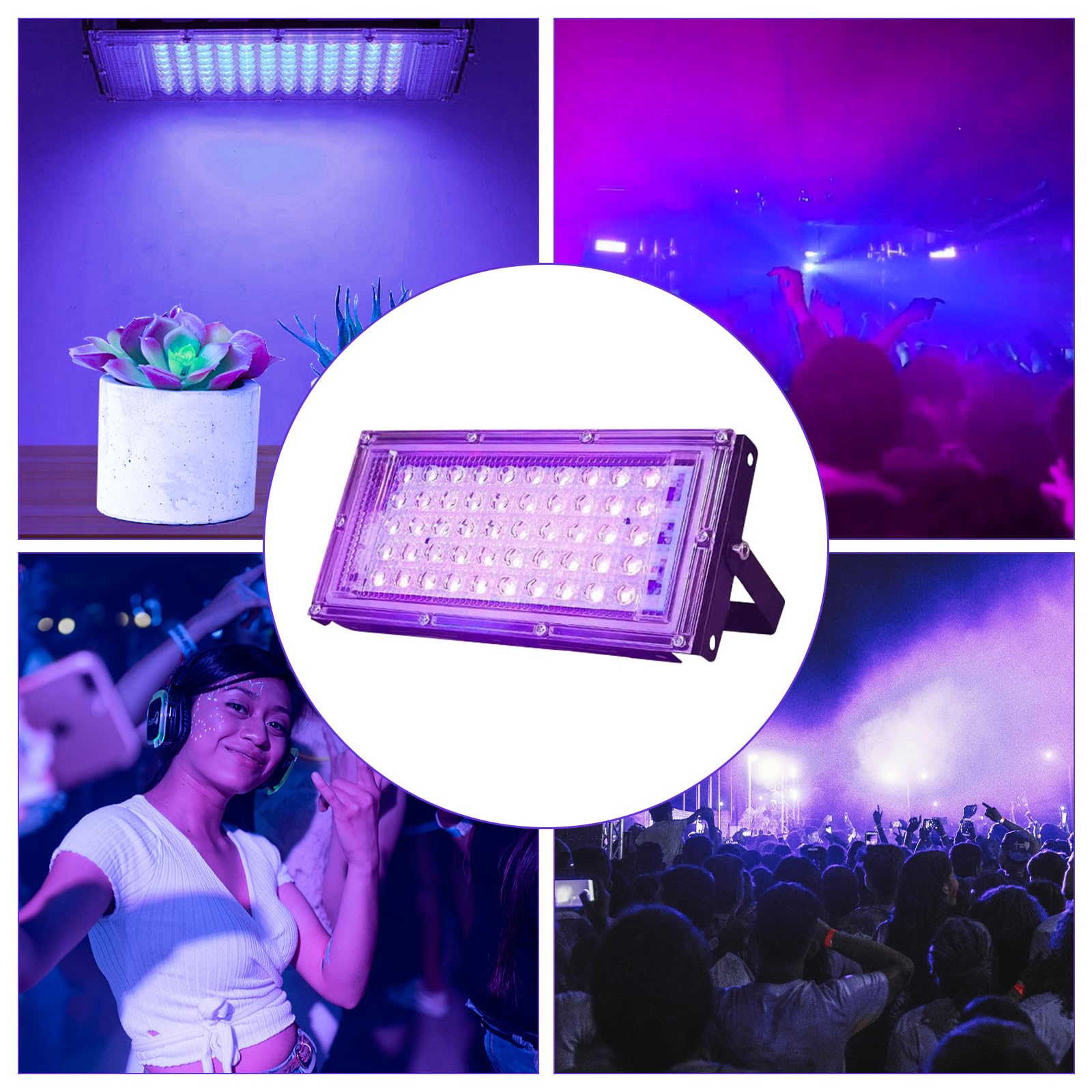 2 faretti a LED di colore nero, 50 W, con spina, IP65, impermeabili, con interruttore, 395 – 400 nm, per bar, discoteca, feste, Halloween, palcoscenici