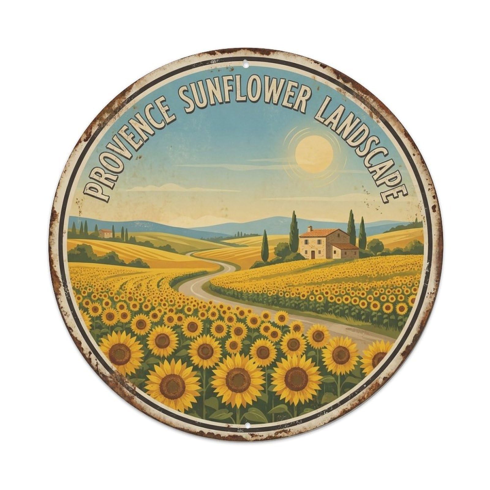 French Provence Sunflower Landscape Nature Travel Metal Tin Sign