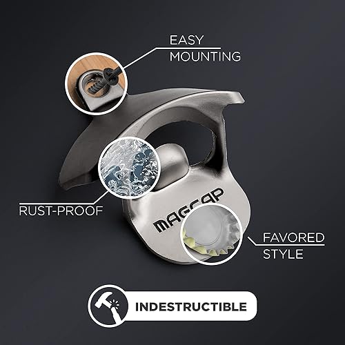 Miniatura 7 de MAGCAP Abrebotellas para exteriores montado en la pared, estilo abridor magnético de botellas de cerveza que atrapa las tapas, fácil de instalar e