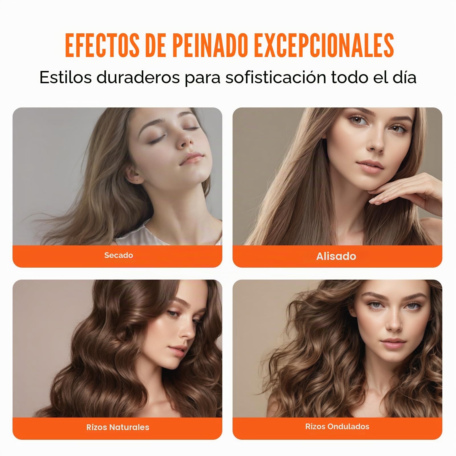 VEVOR Cepillo Secador y Moldeador de Cabello Multifunción 4 en 1, 110 000 RPM con 3 Cepillos y 1 Boquilla, Cepillo Secador de 4 Temperaturas y 3 Velocidades a Rizar, Peinar y Dar Volumen, 330 x 52 mm