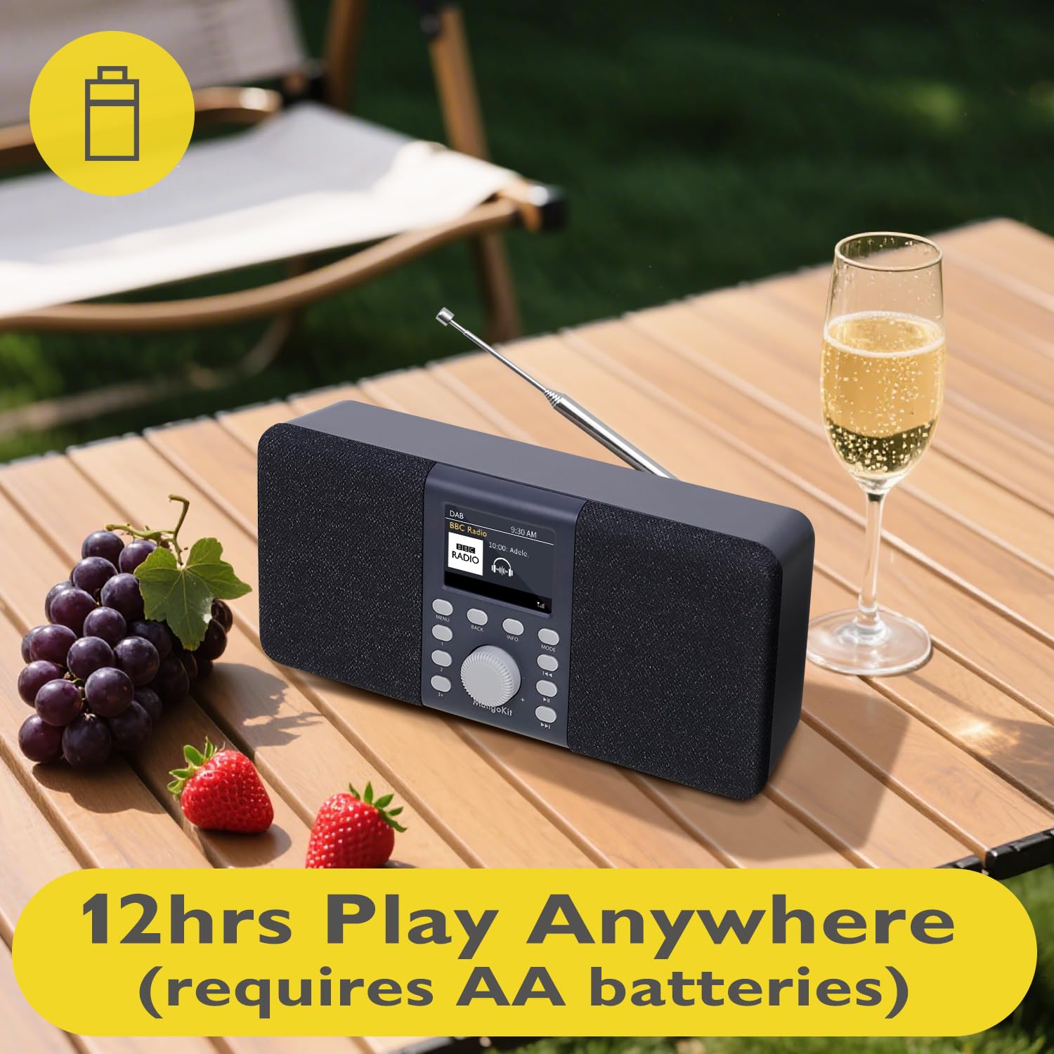 Radio Numérique DAB+ Stéréo Portable Bluetooth FM 40 Stations Préréglées Gris Foncé