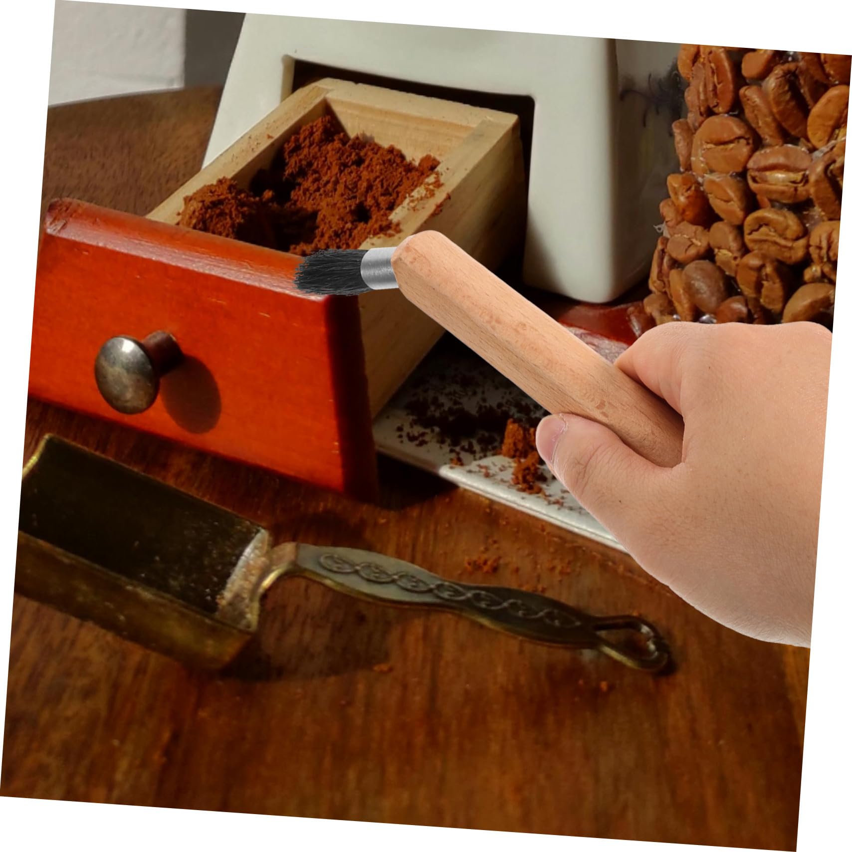 Cepillo De Limpieza Para Cafetera Espresso Redondo Pequeño Suave Profesional Para Cepillo Largo Para Limpiar Rebabas De Cafetera De Haya