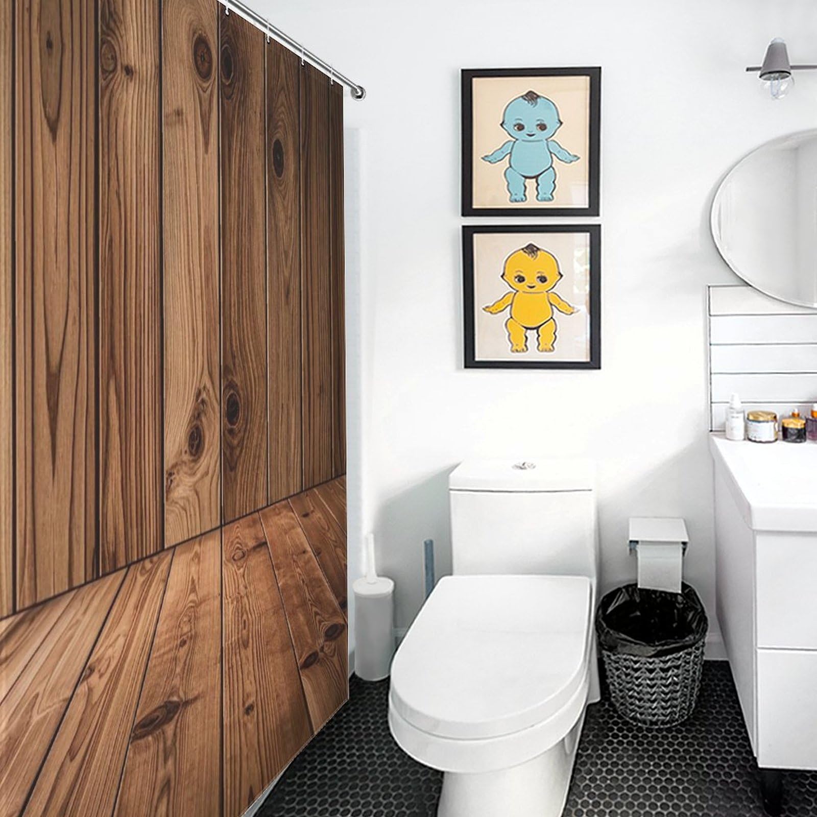 Rideau de douche imperméable en tissu chêne rustique pour baignoire 183x183 cm