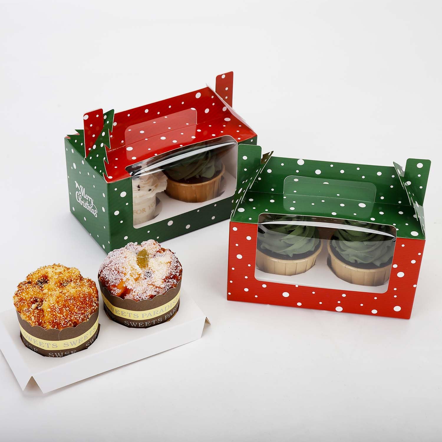 Amazon｜Bssay 15個 クリスマスカップケーキボックス 窓付き