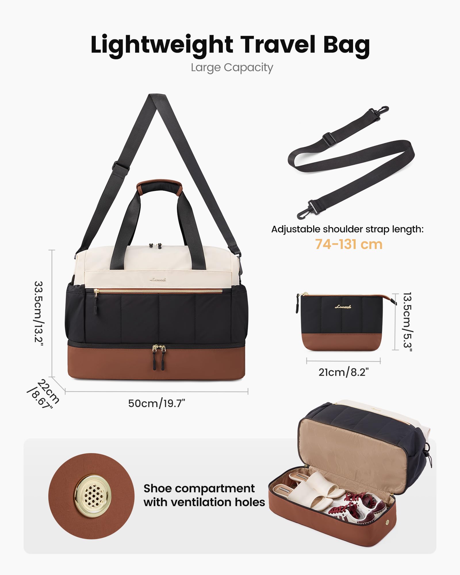 LOVEVOOK Damska torba podróżna, lekka torba weekendowa bagaż podręczny, Travel Duffle Bag na podróż samolotem, wodoszczelna torba kliniczna porodowa torba szpitalna torba sportowa z przegrodą na buty