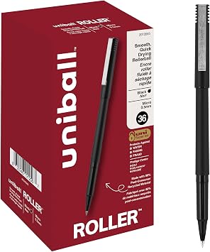 uniball Roller Rollerball Pens, Micro Point (0.5mm), Black, 72 Pack