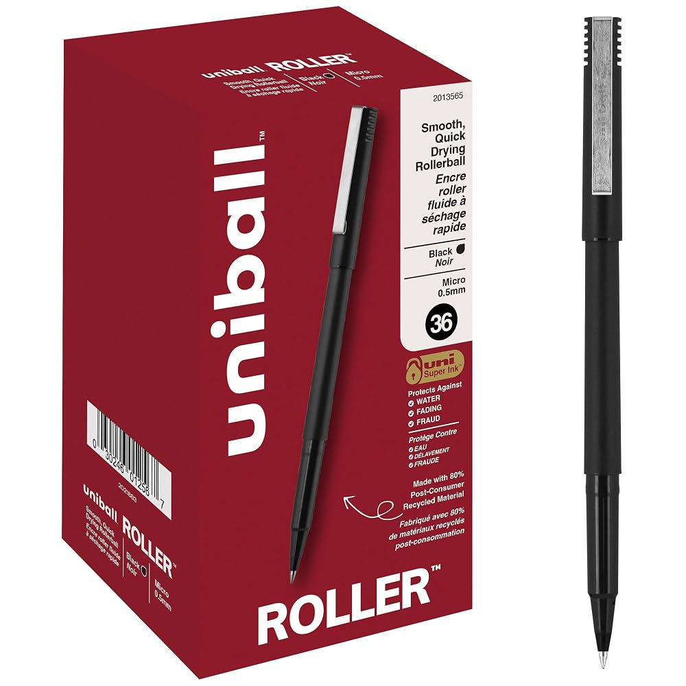uniball™ Roller Rollerball Pens, Micro Point (0.5mm), Black, 72 Pack