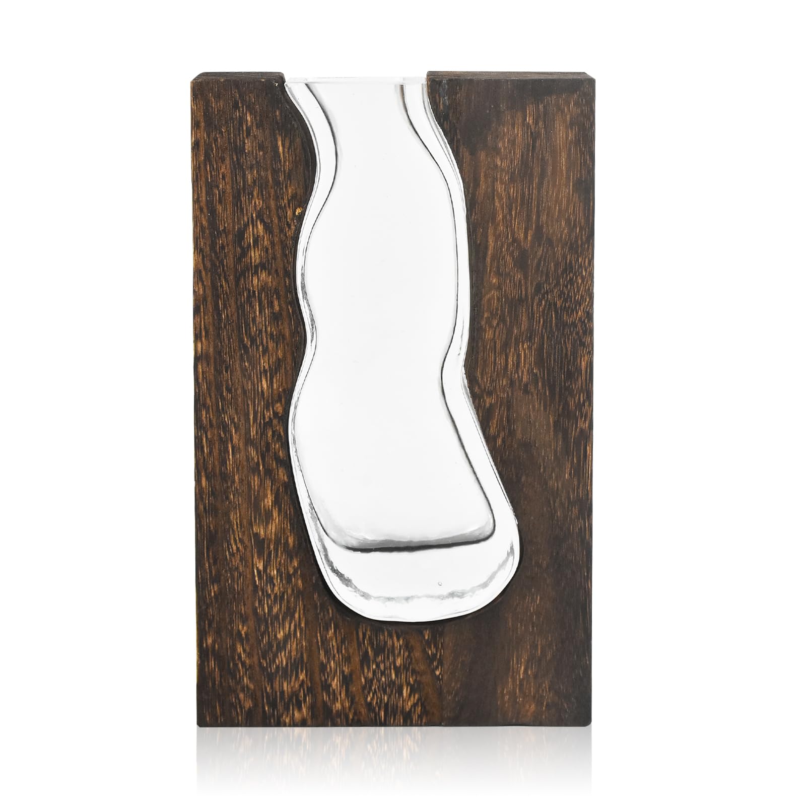 Vase en bois artistique de table en verre design minimaliste marron foncé
