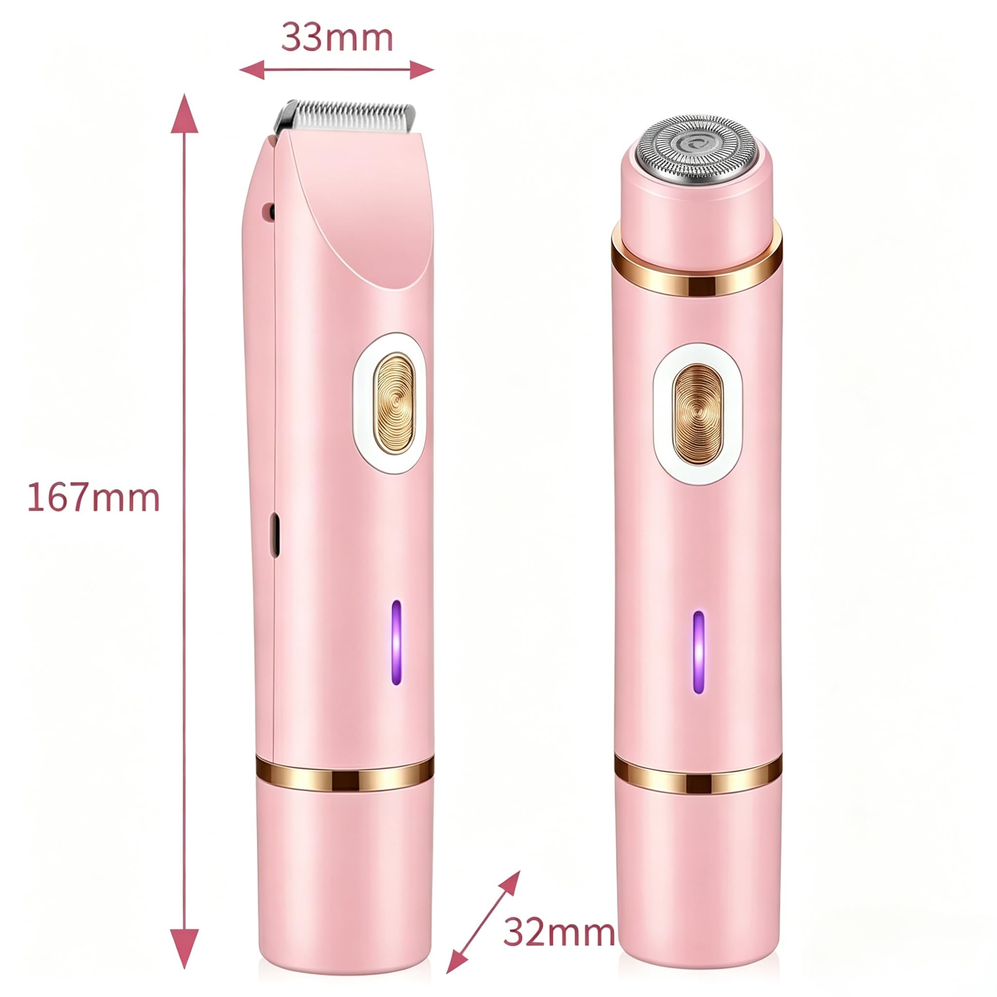 Rasoir Électrique Femme,2-en-1 Tondeuse Intime,pour Visage,Jambes,Aisselles,Maillot,Sensitive Areas,Electric Shaver Utilisation Humide et Sèche,Rechargeable USB-C,IPX7 Étanche,Rose