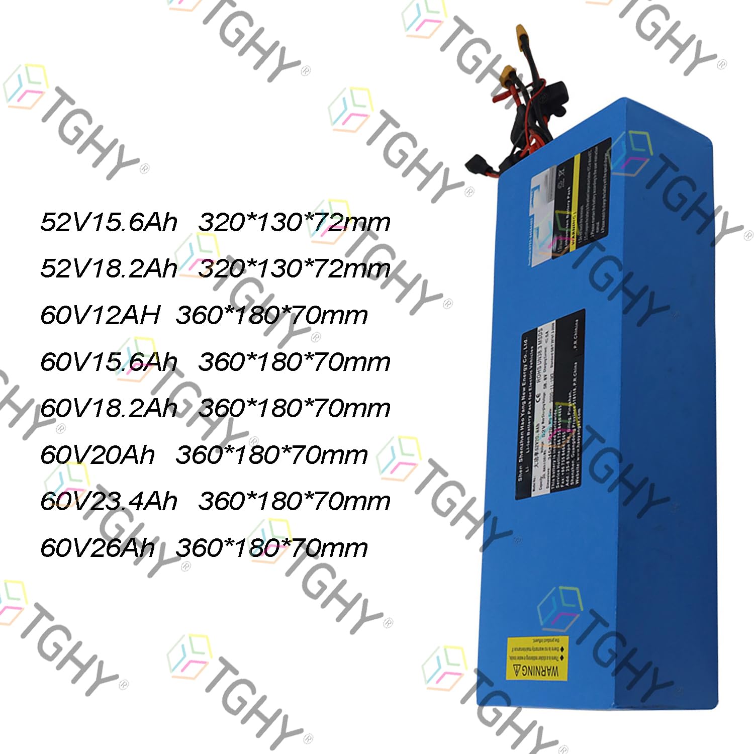 TGHY Akumulator do motocykla elektrycznego 52V 15.6Ah/18.2Ah lub 60V 12Ah-26Ah, litowo-żelazowo-fosforanowy (LiFePO4), przeznaczony do silników rowerowych o mocy 0-1600W.,52v18.2ah