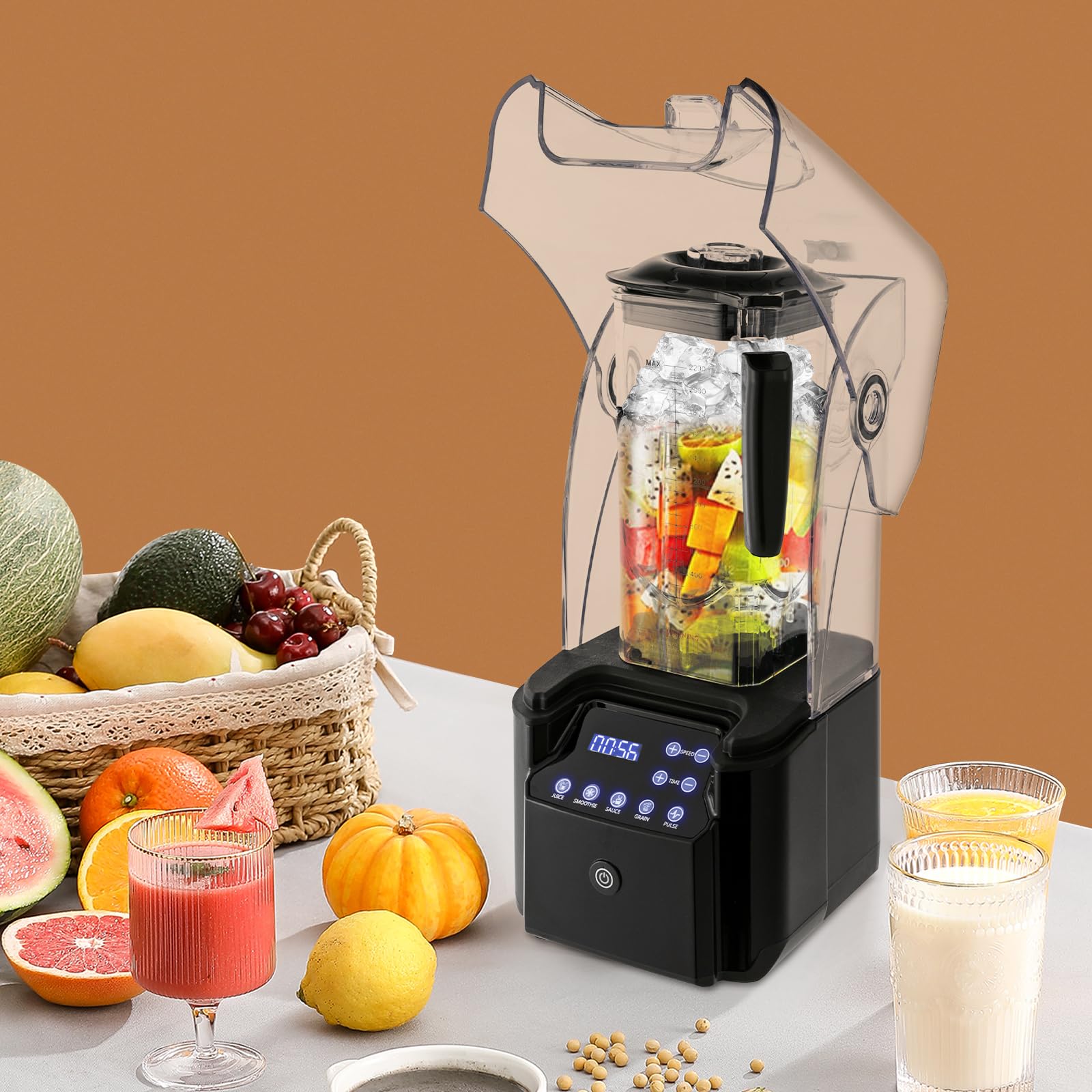 Batidora de vaso comercial de 2200 W, con recipiente de cristal, batidora de alto rendimiento para bebidas congeladas, batidos, batidos y picar hielo, color negro