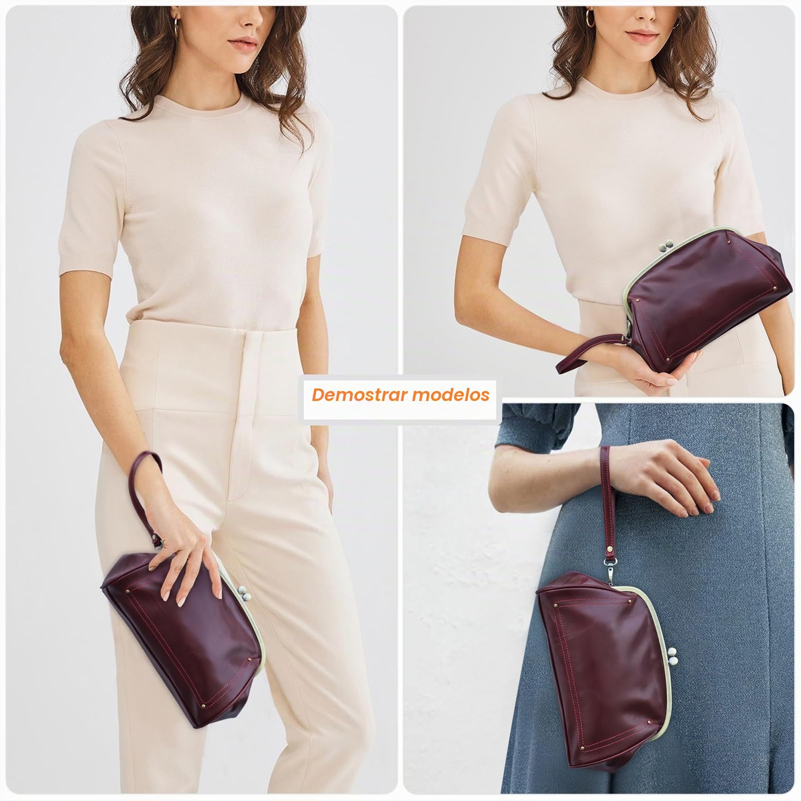 Contacts Kiss Lock - Bolso de mano de piel auténtica para mujer, con cierre de beso, cartera de muñeca Vitange, bolso de noche
