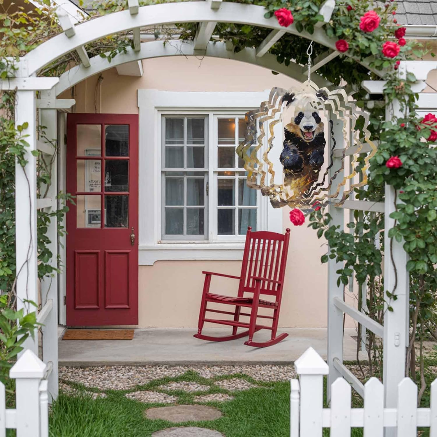 Lovely Running Wind Spinner for Garden Yard 12In, Panda Cute Animal Oil Painting 3D Stainless Steel Kinetic Hanging Wind Spinners Rustproof Outdoor Decor for Lawn Patio Home