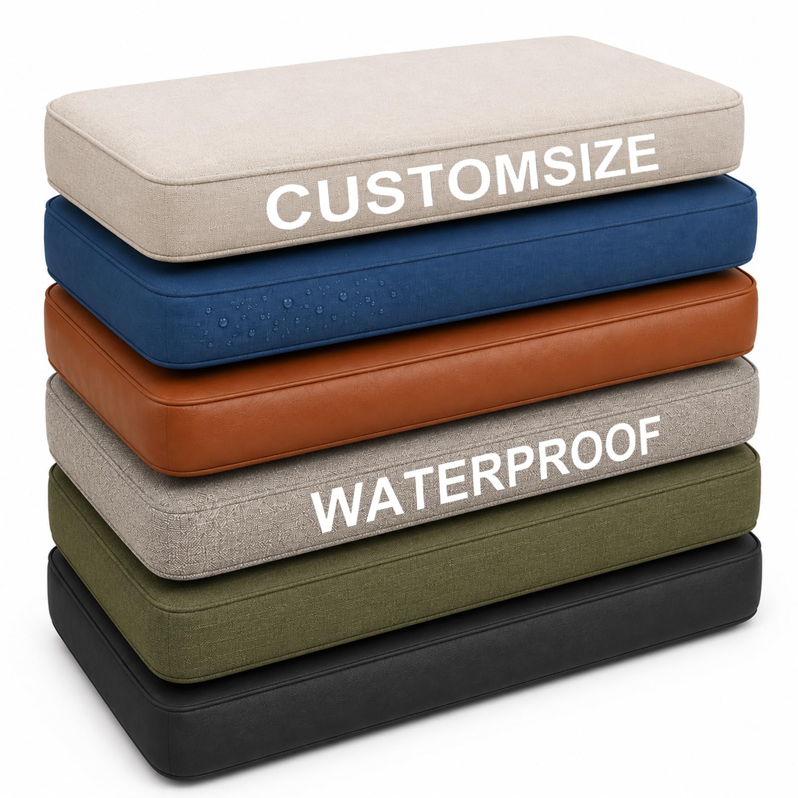 AEHO Custom Size Bench Cushion, Waterproof Garden Bench Cushions for Outdoor Furniture, Non-Slip Bay Window Seat Cushion, 50D High-Resilience Foam Customized Fabrics and Sizes,Custom Color,Custom Size