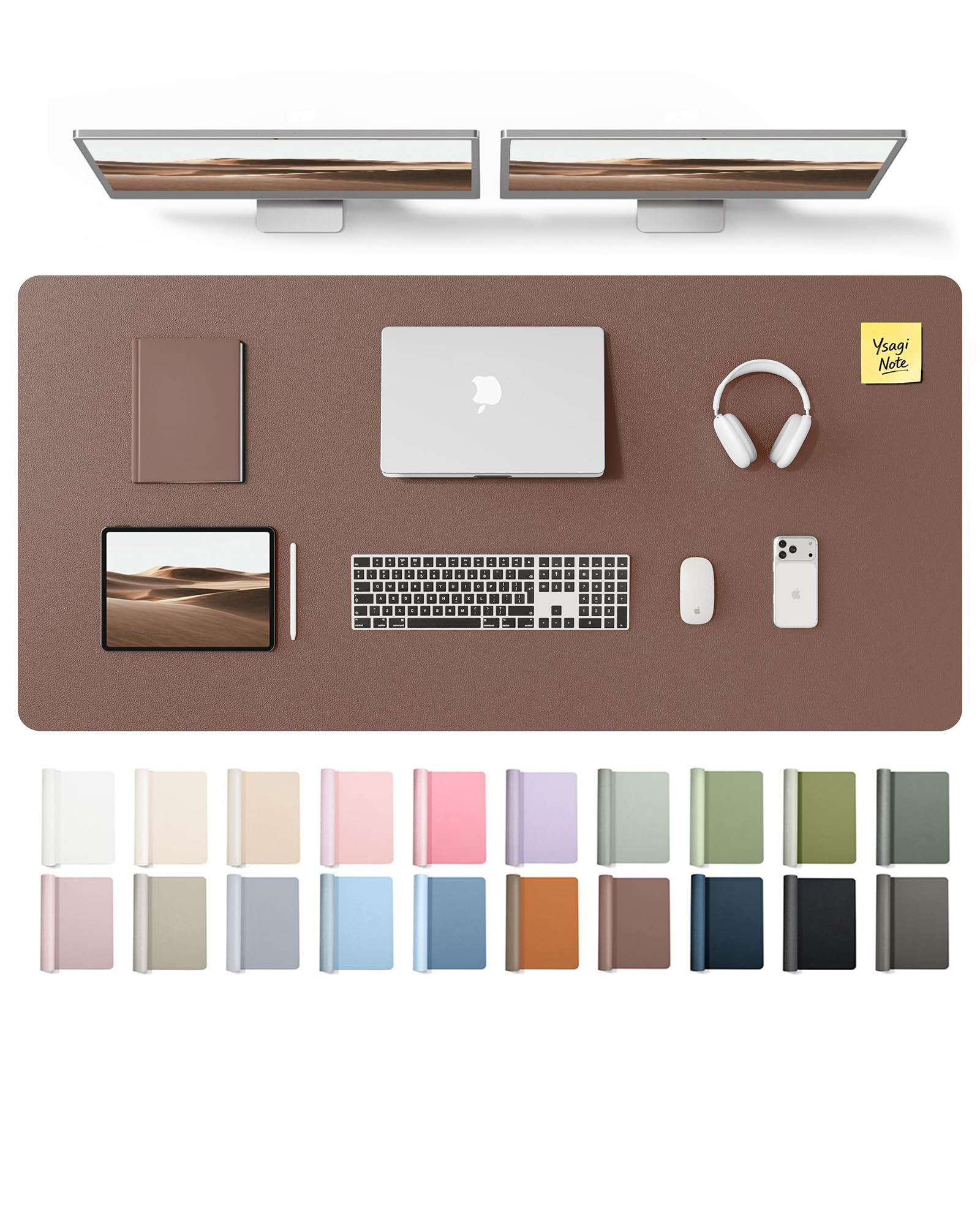 YSAGi Leather Desk Pad Protector, Office Desk Mat, Large Mouse Pad, Non-Slip PU Leather Desk Blotter, Laptop Desk Pad, Waterproof Desk Writing Pad for Office and Home (Chocolate,55" x 24")