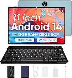 Tablet Android 14 2024, tablets Android mais recentes, tablet de 11 polegadas 12 GB + 128 GB + 1 TB de expansão, tablet 2 em 1 com teclado, suporte para desbloqueio facial, tablet PC octa-core, WiFi6,
