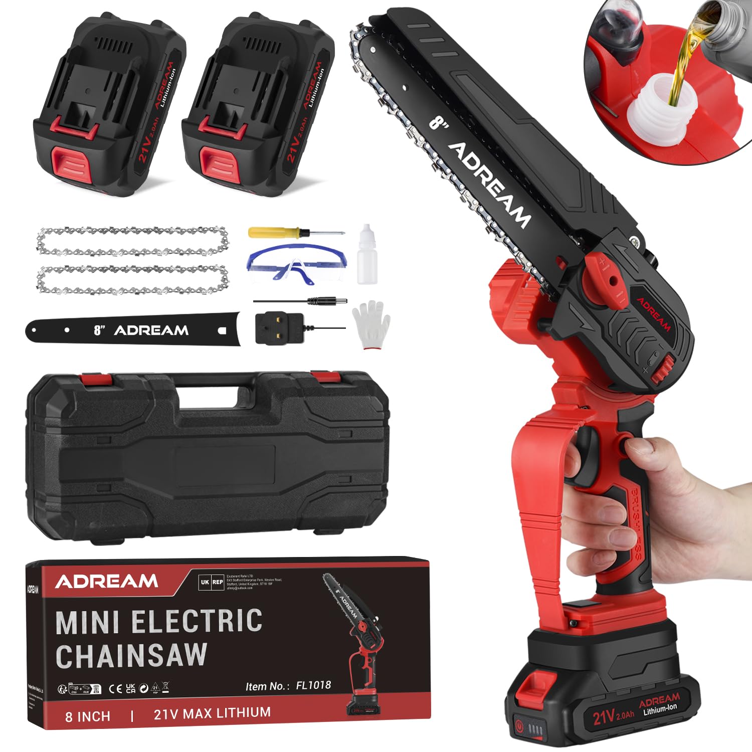 – Mini Cordless Chainsaw, 8 Inch Handheld Electric Power Chainsaw with 2 Batteries, Portable Battery Powered Chain Saw with Safety Lock for Tree Trimming Wood Cutting