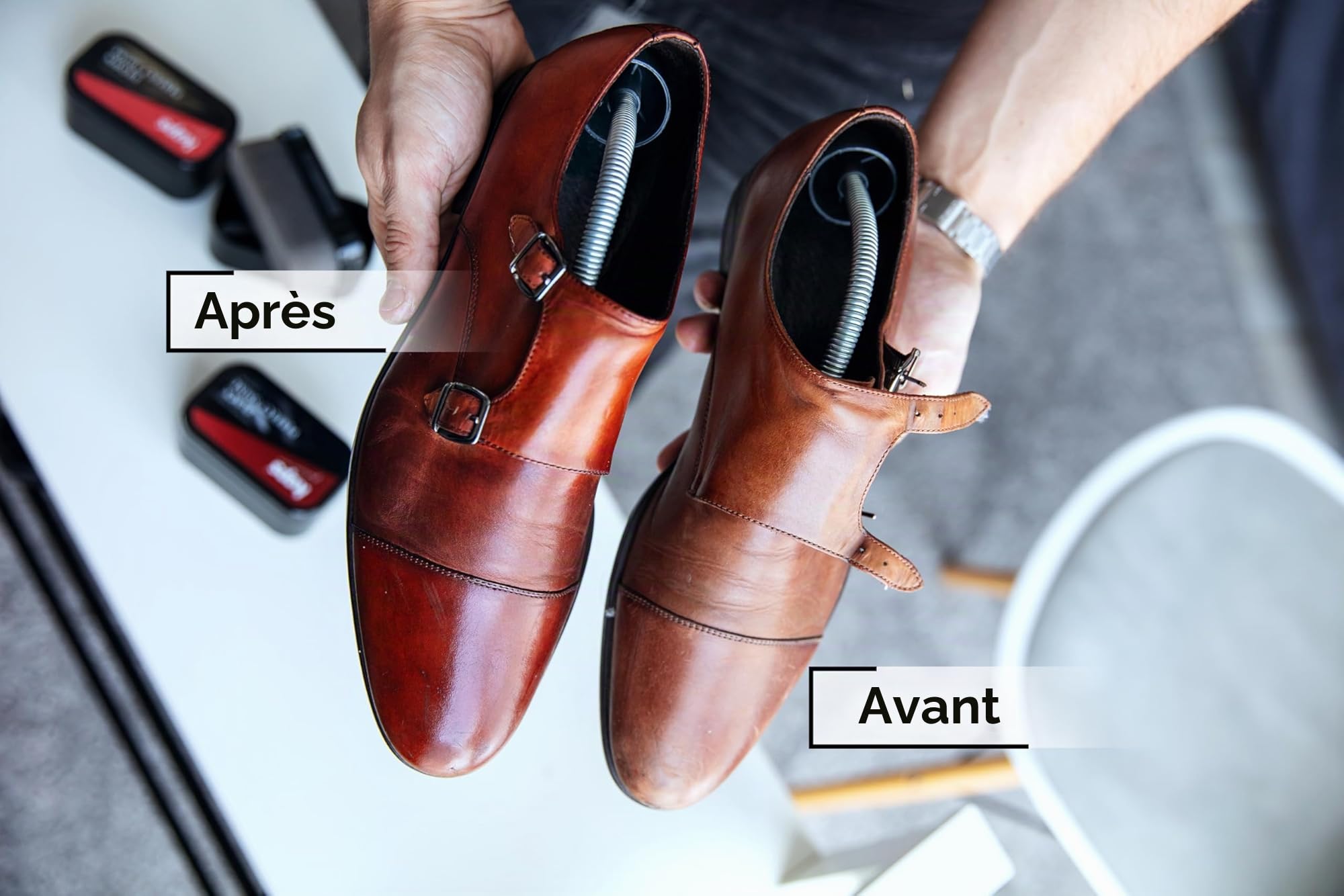 Kaps Ensemble de Brillance Parfaite en Noir, Marron et Neutre pour Chaussures en Cuir, Bottes, Sacs à Main, Cartables et Plus Encore; Couvre Toutes les Couleurs– Cirage Universel pour la Maroquinerie