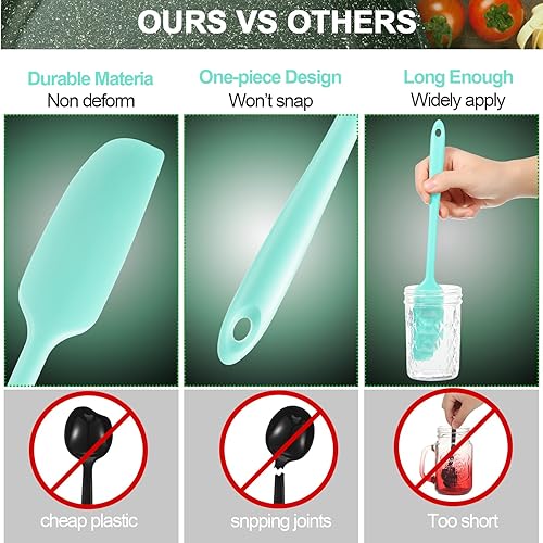 Miniatura 2 de Patelai Espátula de silicona de mango largo, raspador de goma antiadherente, espátula resistente al calor, raspador de silicona para tarros,