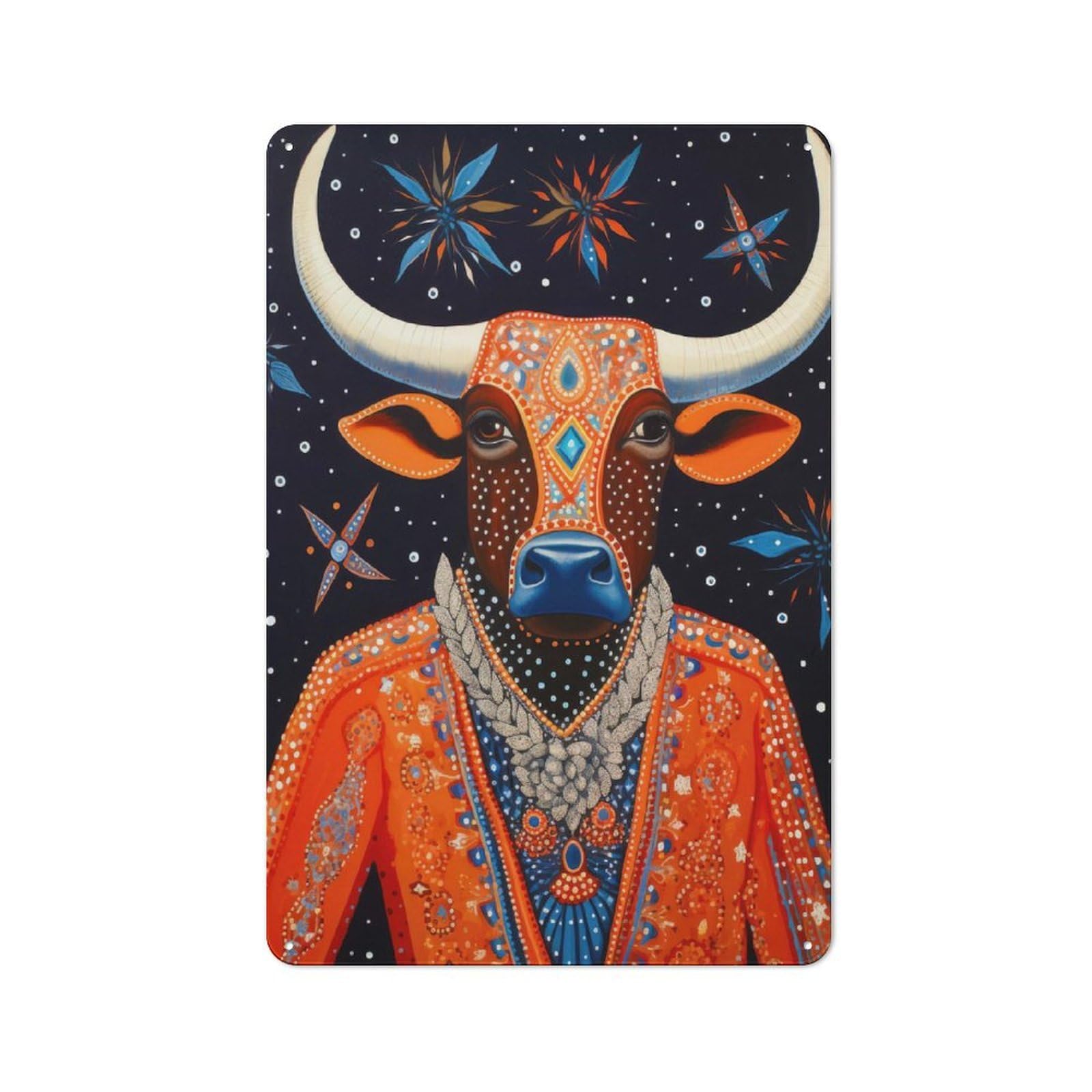 Junmoney Tribal Animal 13 Bull Vintage Metal Plaque 30X20cm For Dining Room Or Kitchen, For Dining Room Decor Fans