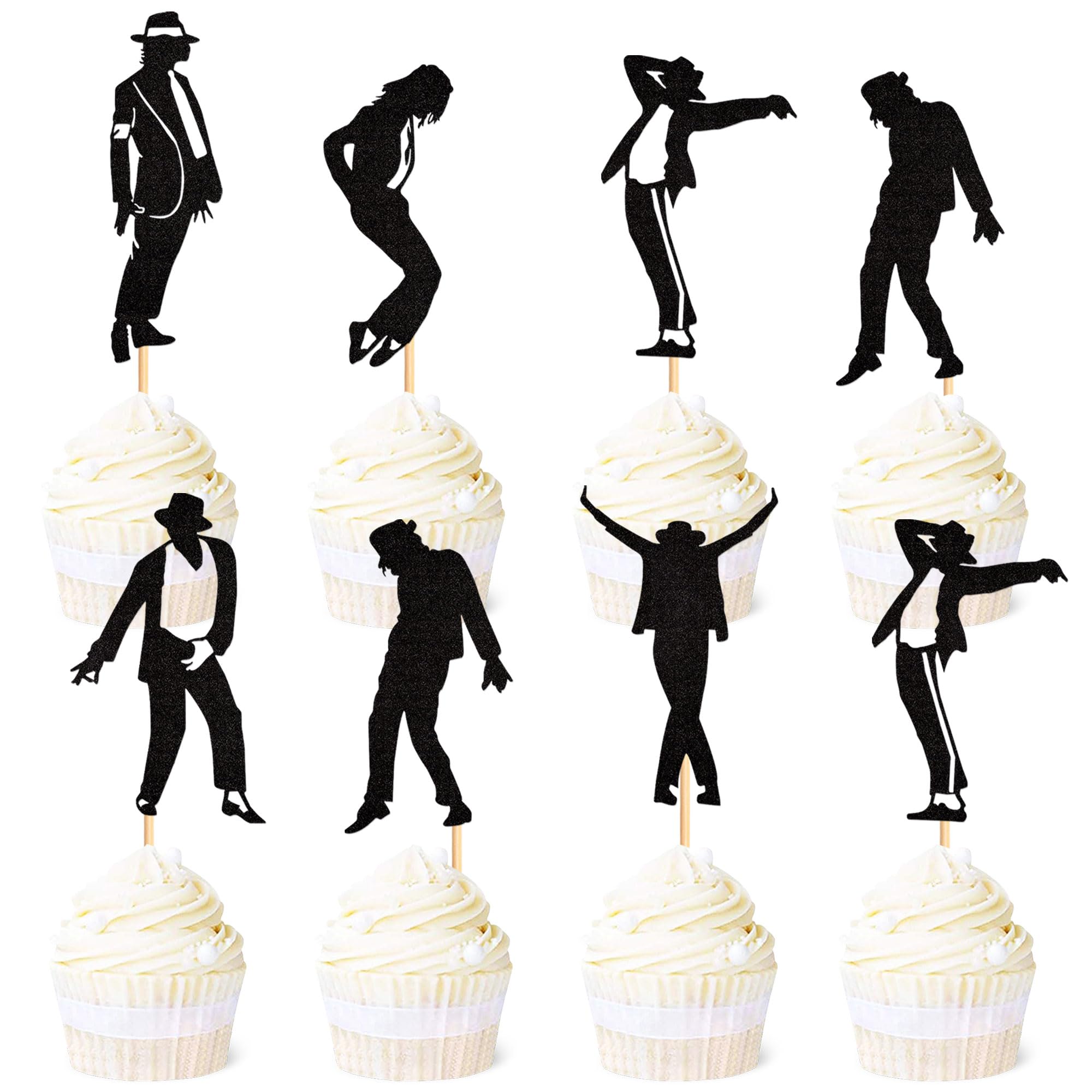 Blumomon 30 Stück Jazz Tänzer Cupcake Toppers schwarz Glitter Michael Cupcake Picks Musik Tänzer Cupcake Picks für Musik Thema Geburtstag Party Kuchen Dekorationen Zubehör