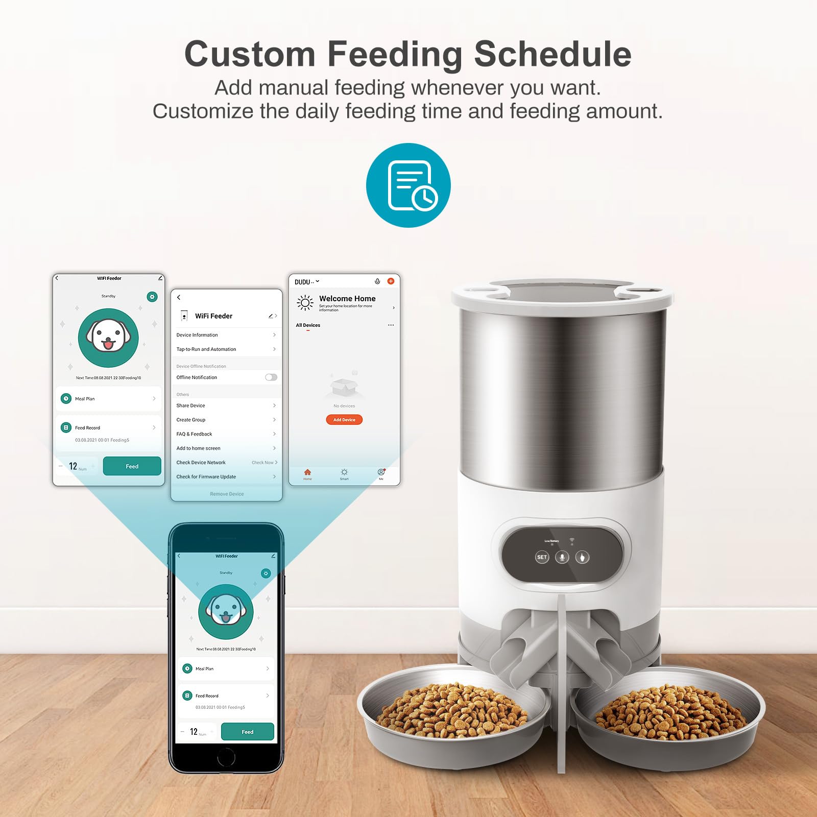 ERICAT Comedero Automático para Gatos, Dispensador De Comida para Gatos con Reproducción De Voz Y Grabadora De Voz De 10s, 4 Comidas por Día, para Gatos, Perros Grandes, Múltiples Mascotas