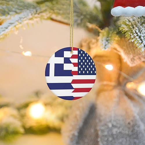 Miniatura 9 de Bandera griega de Estados Unidos, adornos de cerámica para colgar, adorno colgante de Navidad personalizado para decoración del hogar