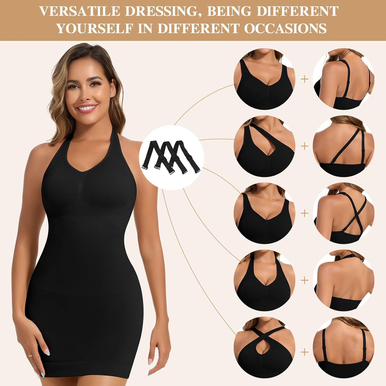 JOYSHAPER Shapewear Slip Dress with Built in Bra for Women Halter Shapewear Dress Tummy Control Full Slips Adjustable Strap - Image 4