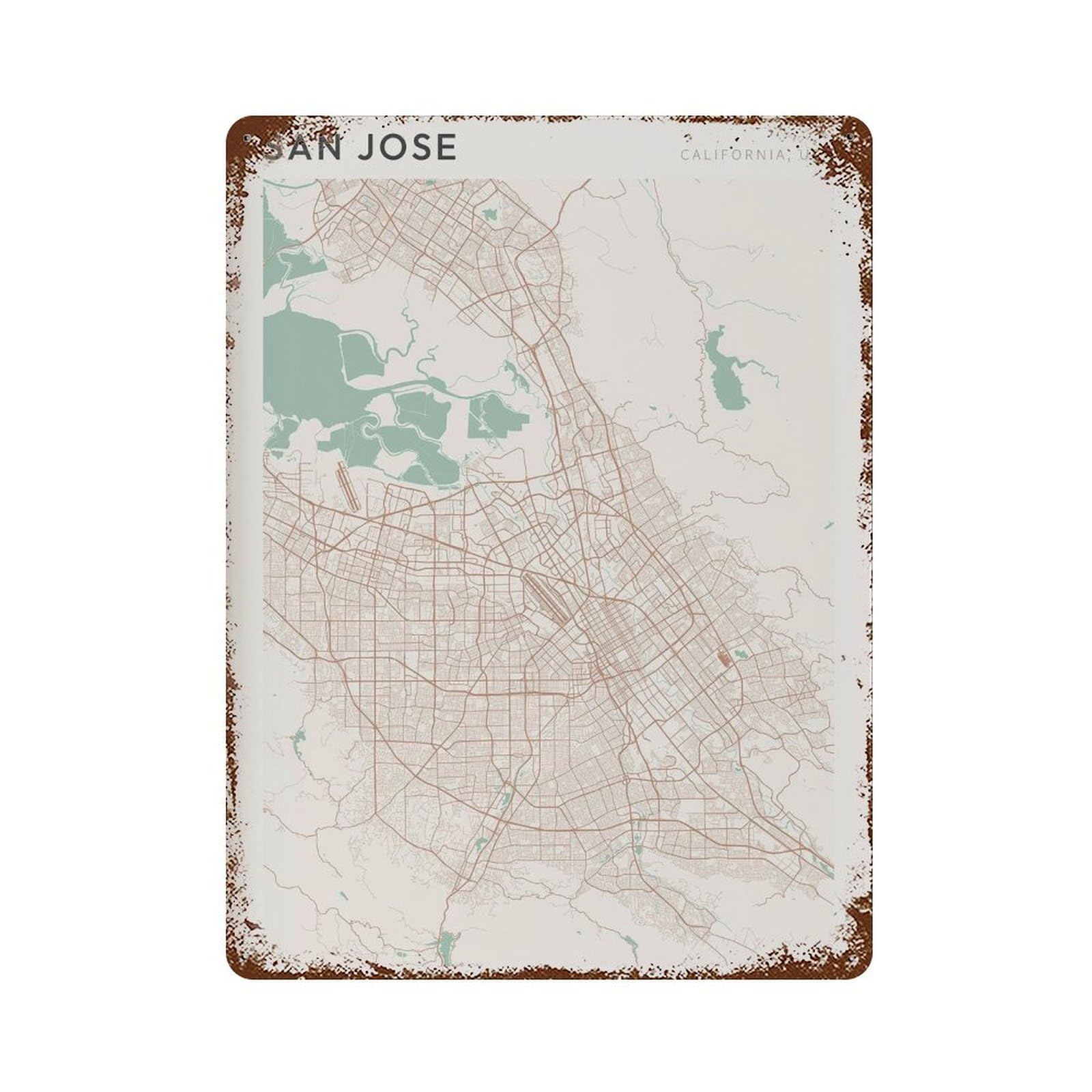 xiaoxiaoshen San Jose Map Street California Wall Decor Art Metal Tin Poster Modern Home Decor Art Home Bar Shop Decorations Vintage Sign 40x30cm