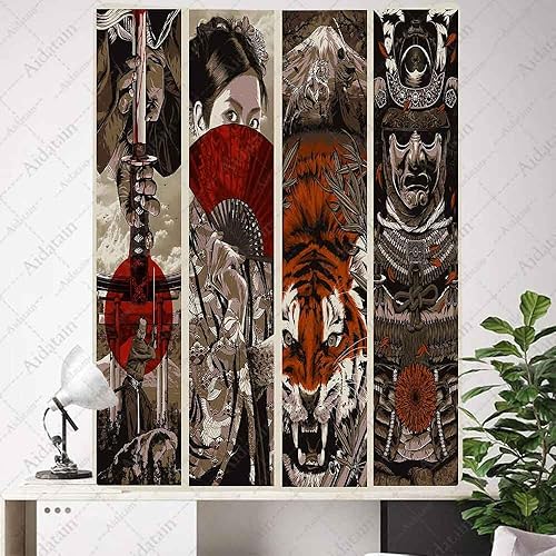 Miniatura 15 de Aidatain Tapiz de pared de estilo japonés, manta de playa estética Samurai Maiko Tiger Mount Fuji para dormitorio, sala de estar y comedor,