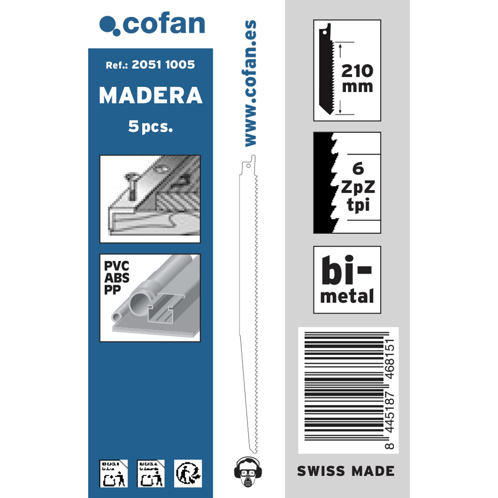 Cofan Hoja de sierra de sable para demolición 280 x 20 mm, Hojas universales cortes materiales de construcción, Dentado triscado