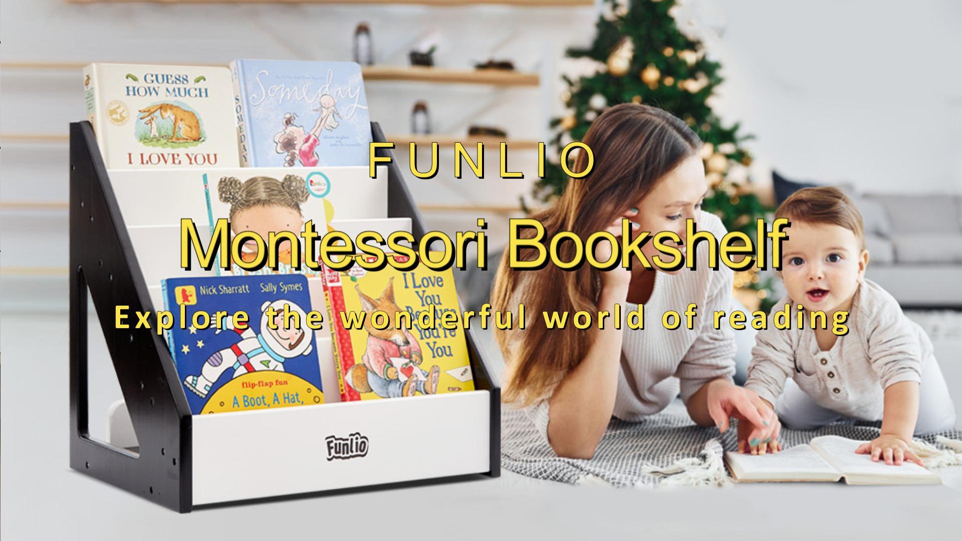 Libreria Montessori In Pino Per Bambini 1-5 Anni – 4 Livelli, 41,9x41,9x30,4 Cm, Design Trapezoidale, Colore Legno Naturale