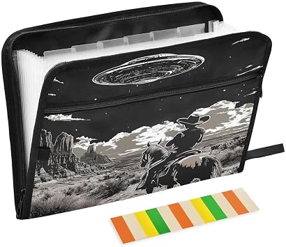 ALAZA Cowboy Planet Solar System Expandable Filing Folder Storage Organiser Box Files, 13 Pockets Zip Filing Folders for Home or Office Documents
