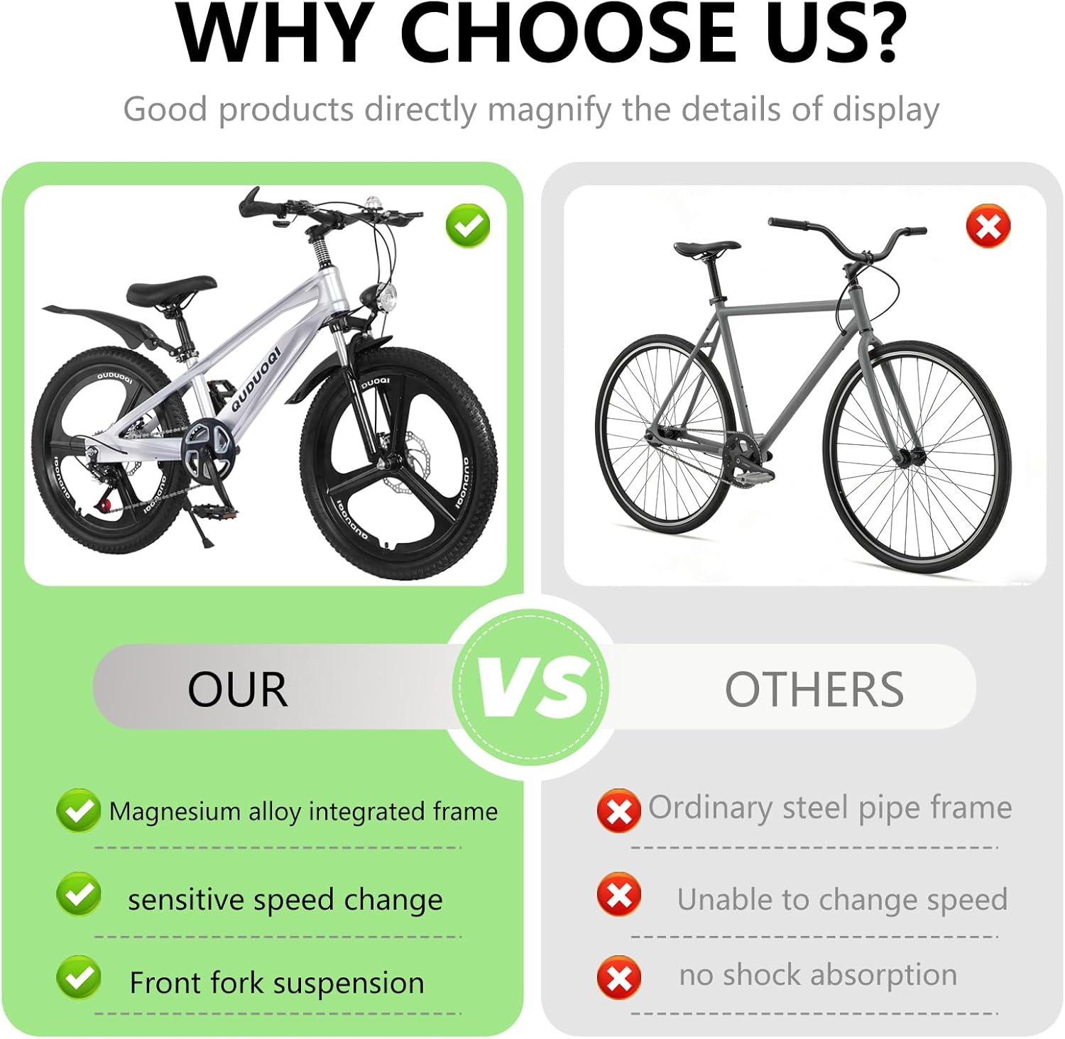 20-Inch Kids Mountain Bike, Lightweight Magnesium Alloy Frame, 7-Speed Gears with Dual Disc Brakes, Front Suspension, LED Headlight, Youth Bike for Ages 6-14