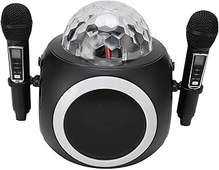 Bluetooth Karaoke Machine with 2 UHF Microphones, Portable Wireless Bluetooth Speaker Microphone Set with LED Light, Support USB, Memory Card, AUX Input, for Phone TV