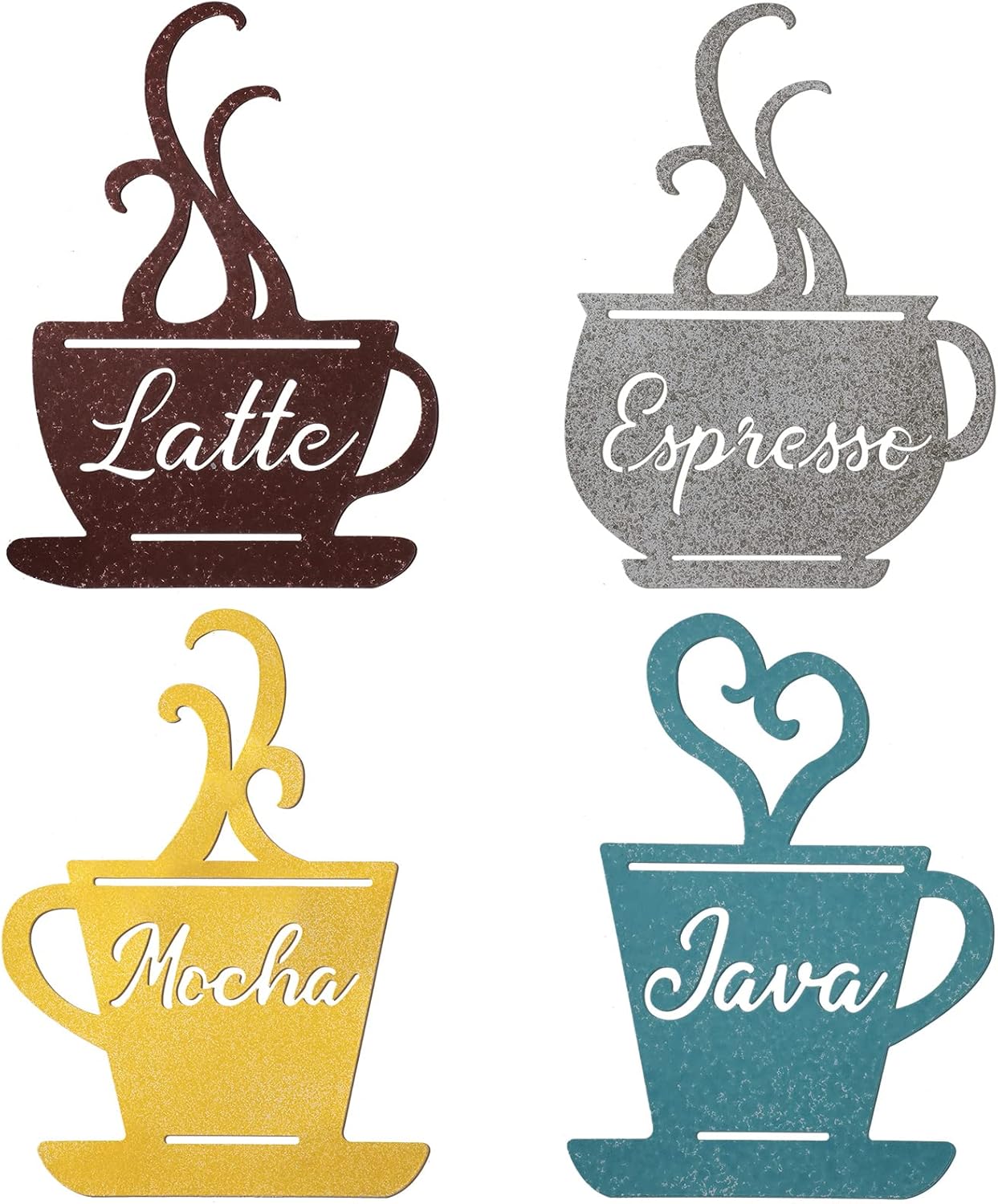 Hotop 4 Pieces Metal Coffee Cup Wall Decor Metal Cafe