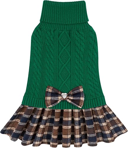 Miniatura 7 de Kyeese Suéter de perro vestido a cuadros con cuello alto para perro, suéter de punto para mascotas para otoño e invierno