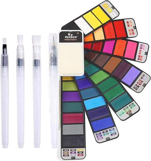 MEEDEN Travel Watercolor Paint Set Portable 42 Assorted Water Colors Paint Kit with