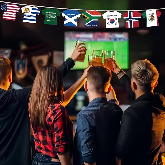 World Football Flags Bunting 2026, 50ft/15m, Update 48 Qualified Countries Jersey Bunting for World Cup Decorations, Double Sides Flag for Bar Club Home Decor (1 Pack)