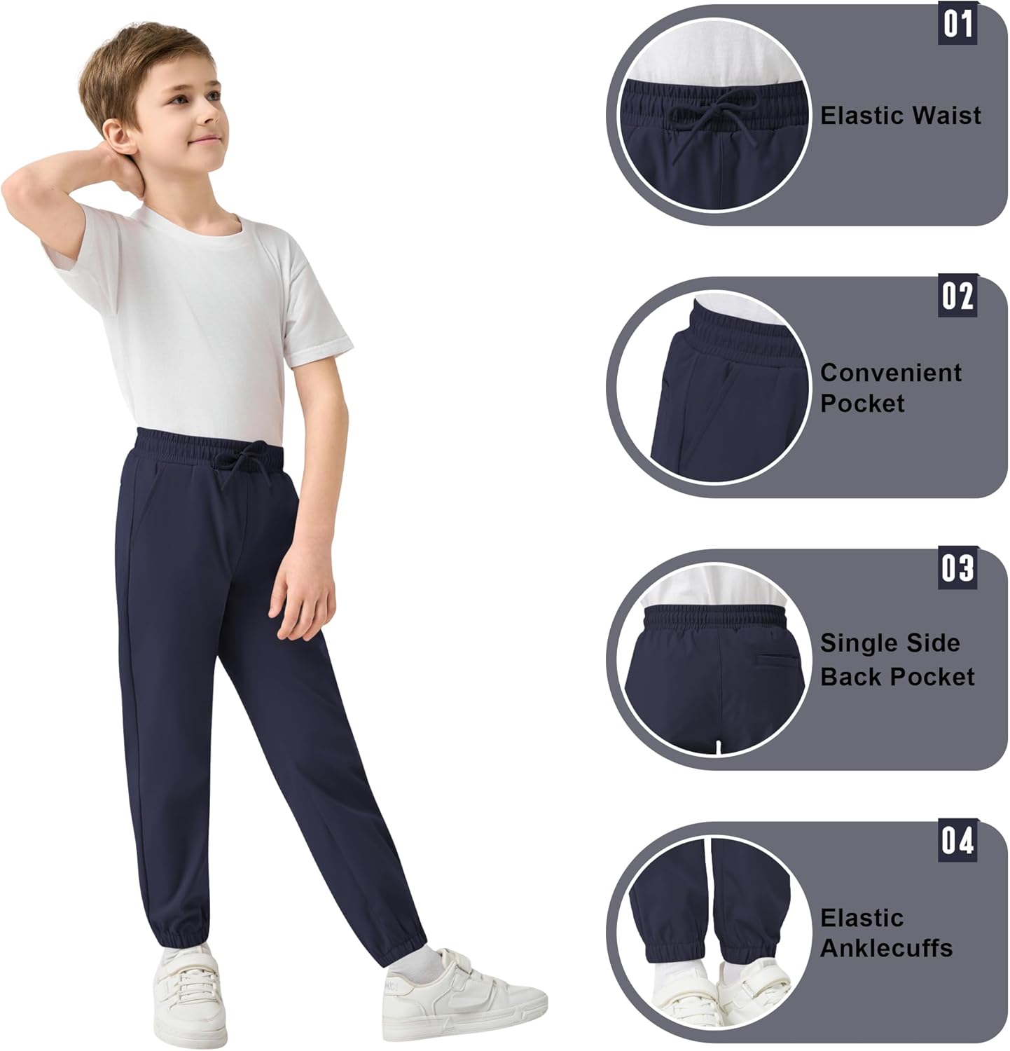 QBK School Uniform Joggers for Boys and Girls - Kids Elastic Waist Dress Pants for Toddler to Youth - Image 4