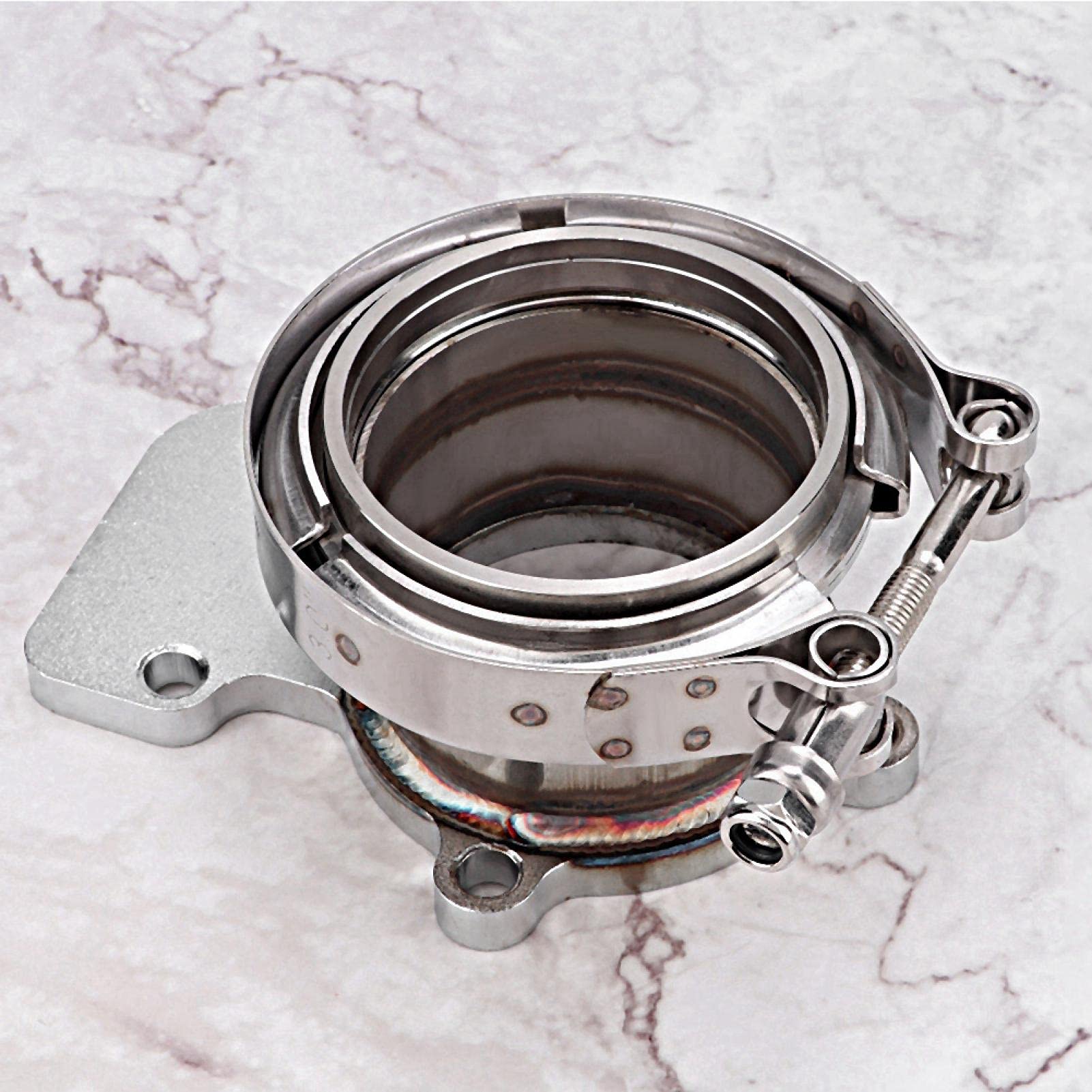 Akozon Flangia turbo a flangia V-band 3 "in acciaio inossidabile per Holset WH1C HX35 HX35W Downpipe