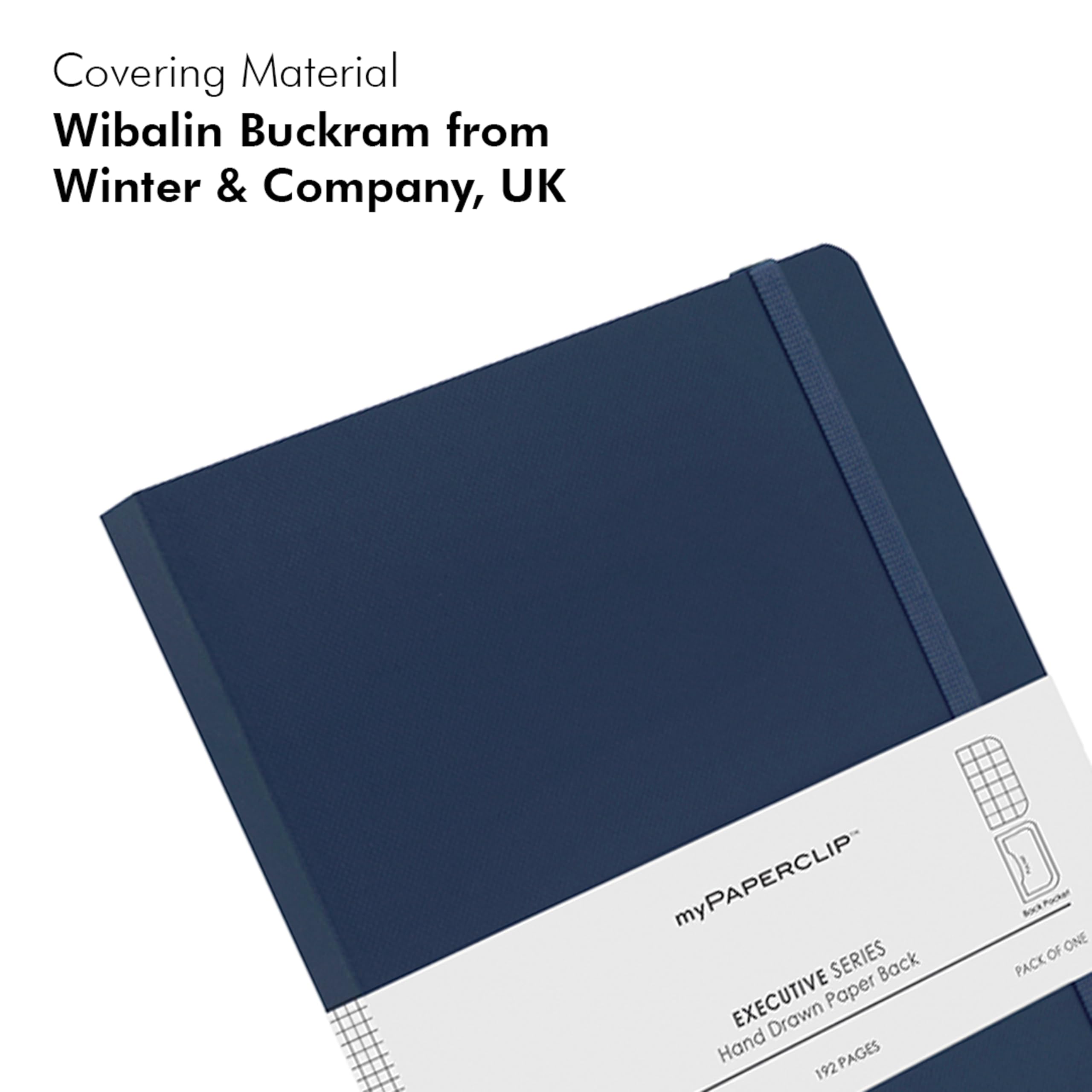 myPAPERCLIP Executive Series Notizbuch, A5, kariert, kariert, 192 Seiten, 80 g/m², weicher Einband, A5 (12,7 x 21 cm), flach, Lesezeichen, Gummibandverschluss und Rücktasche, Blau