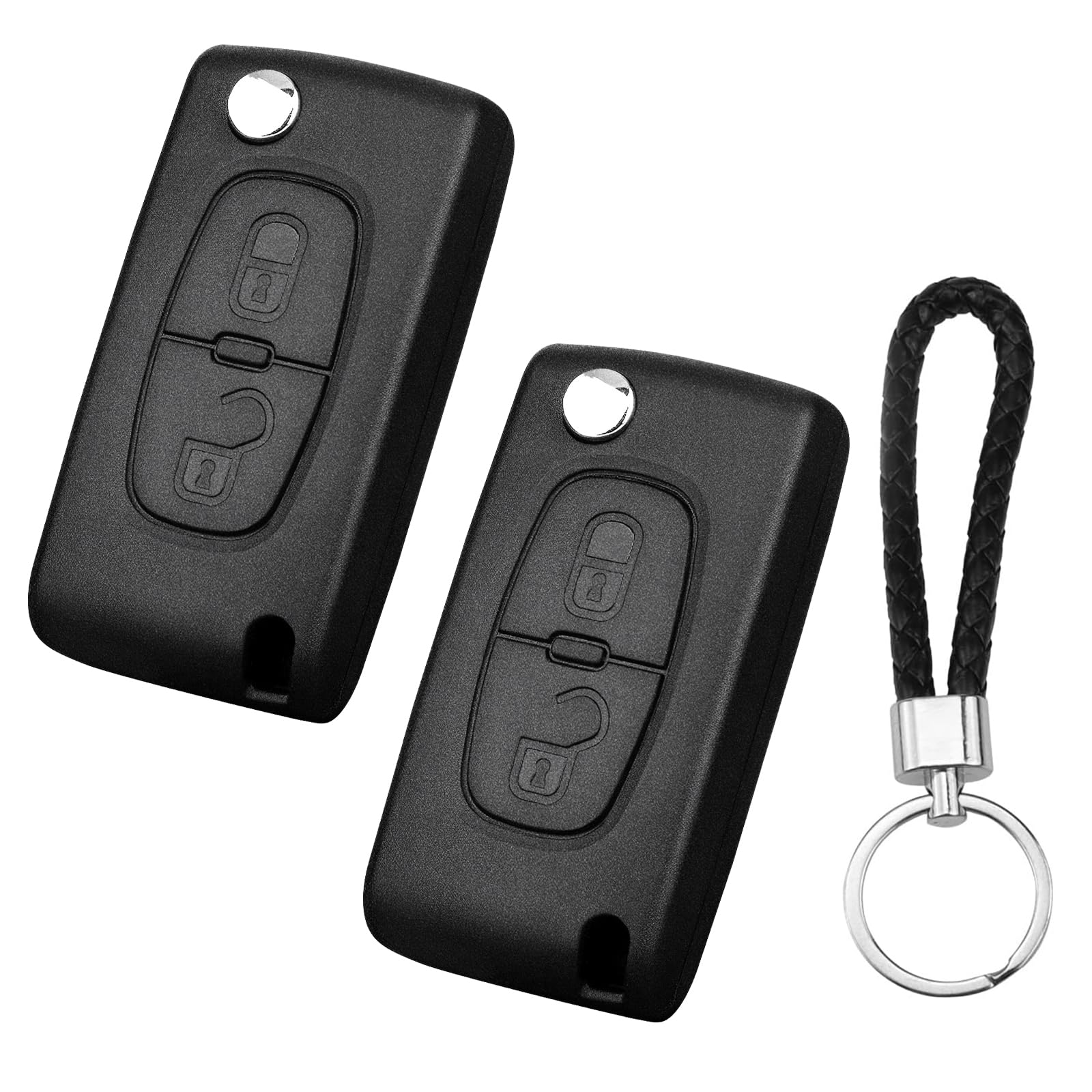 Guscio Chiave Auto Per Peugeot E Citroen - 2 Tasti, Con Lama Non Tagliata E Portachiavi In Pelle - Foto 8