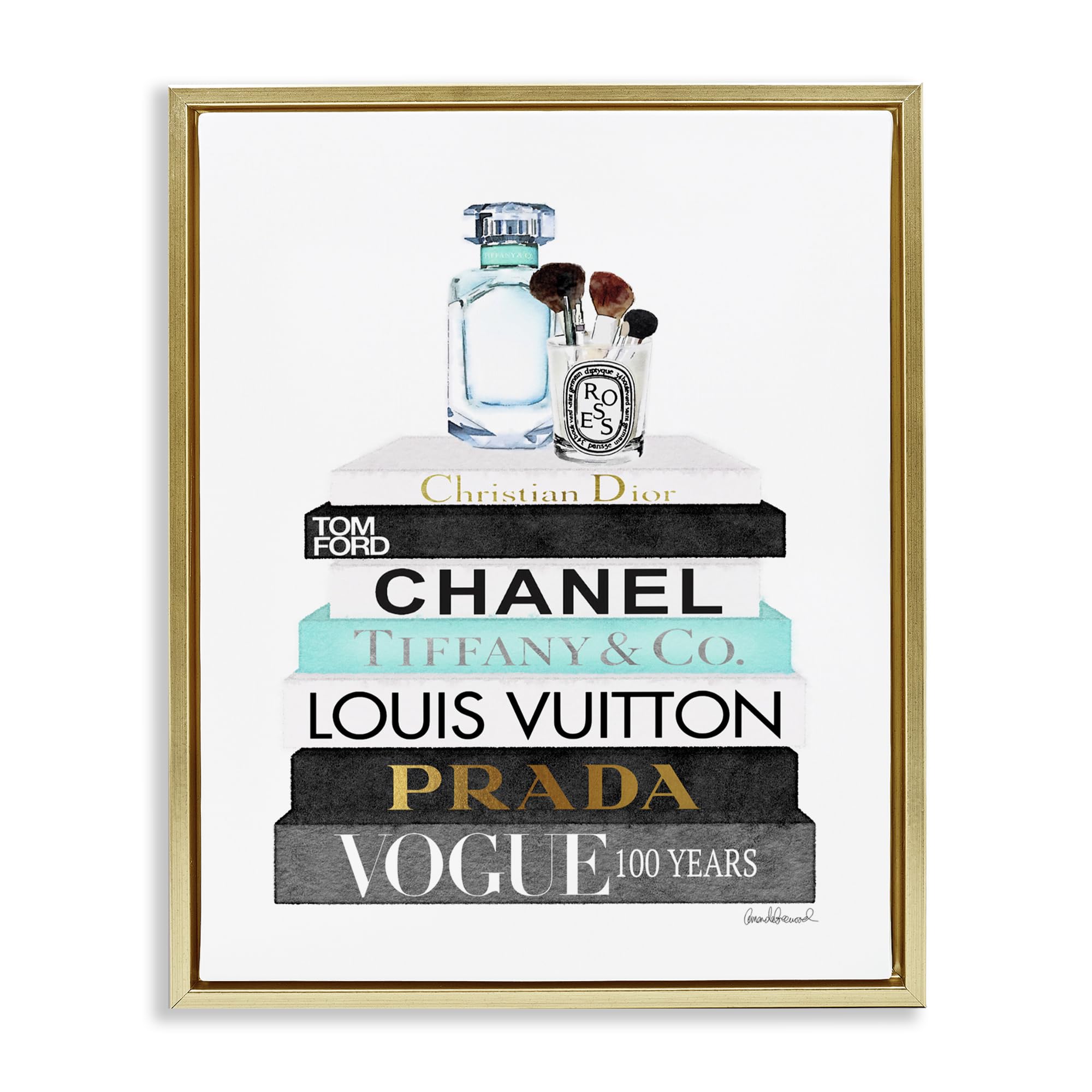 'Bookstack with Beauty Brushes'| Floating Frame Canvas Art