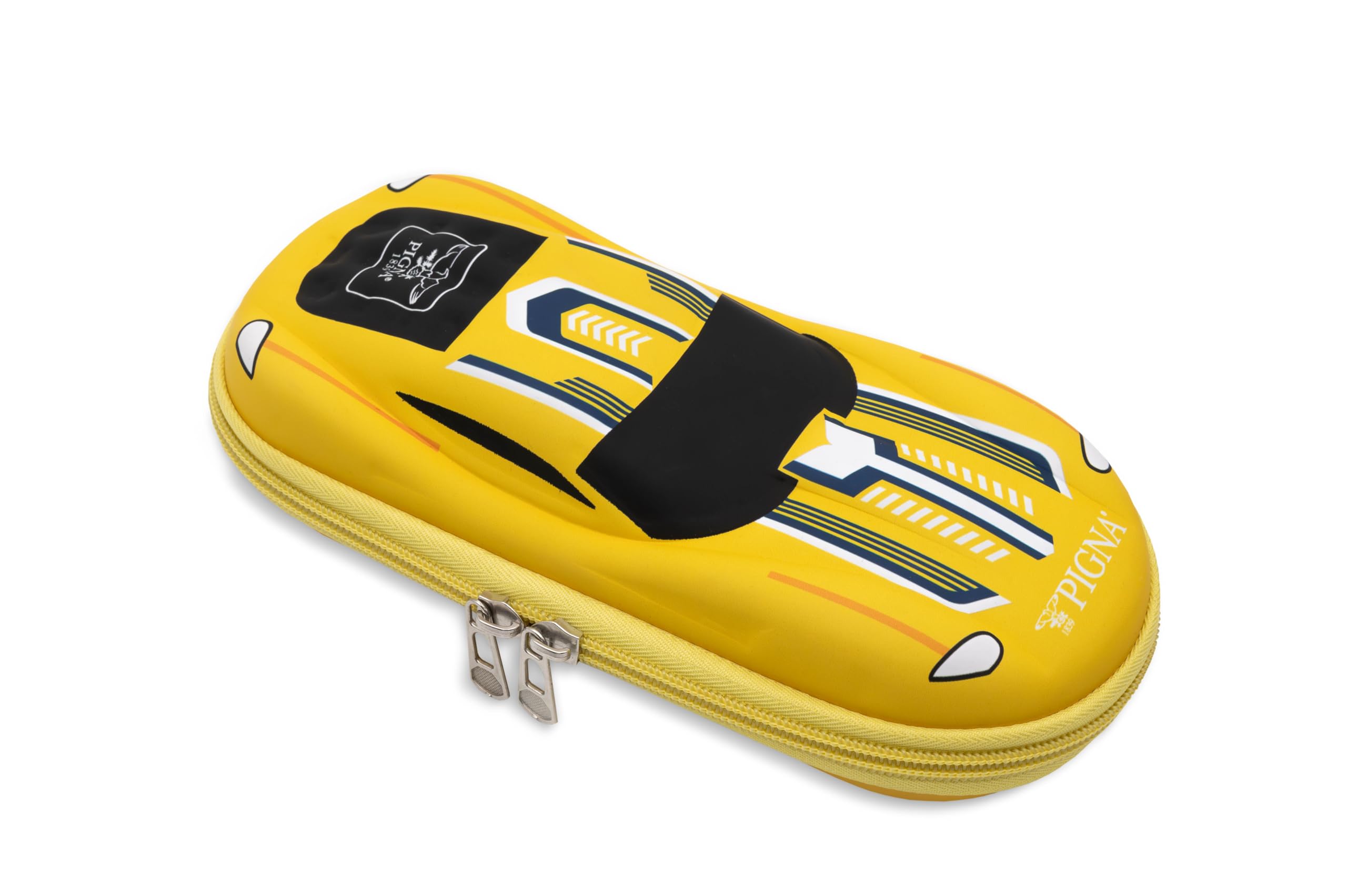 Pigna BBurago Yellow Car Case, Rigid Shaped with Inner Compartments, Pen Holder and Retina, Exclusive Collection BBurago x