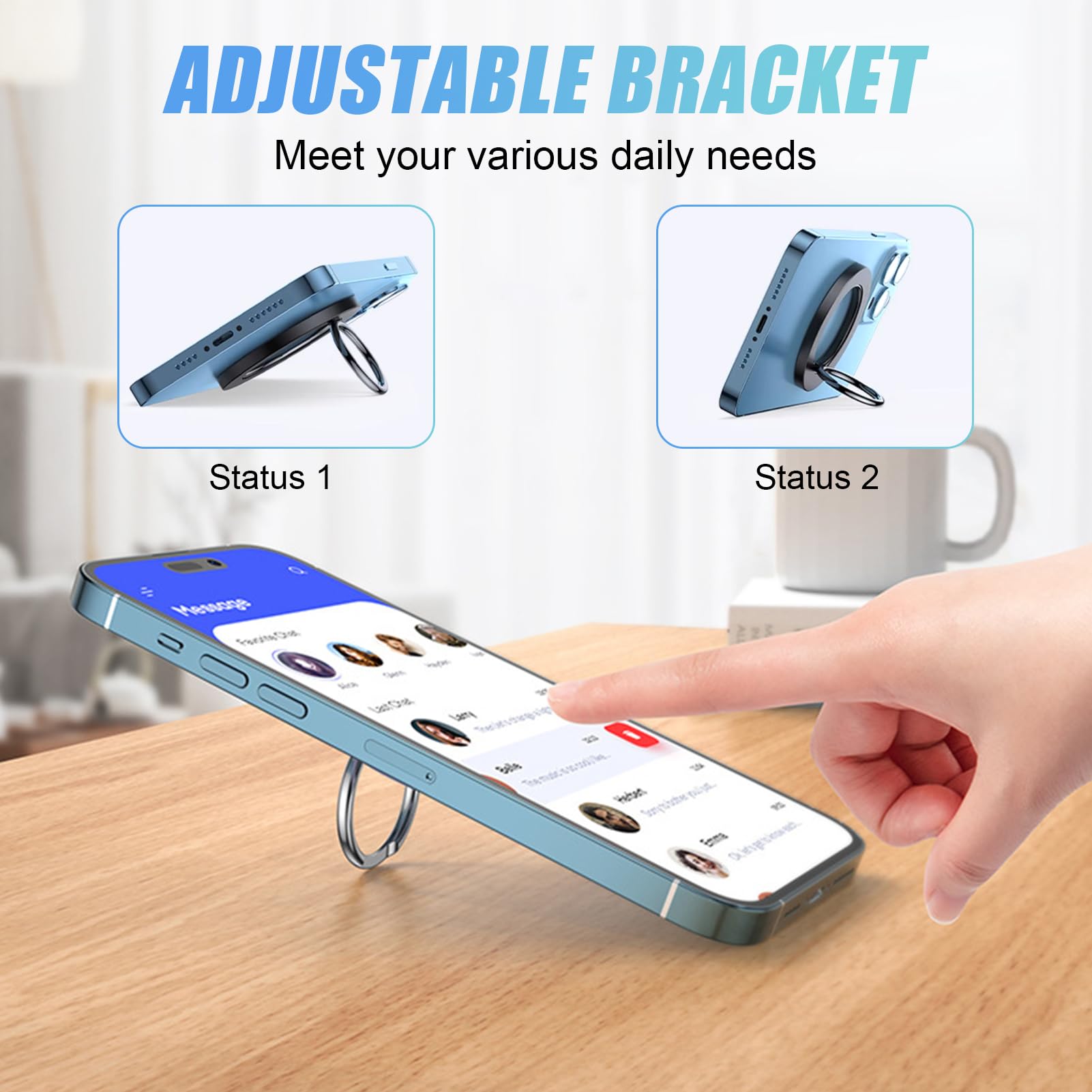 Supporto Magnetico NooMii Per Cellulare Con Anello Girevole 360° - Compatibile MagSafe E Android, Impugnatura E Cavalletto, Ricarica Wireless, Nero